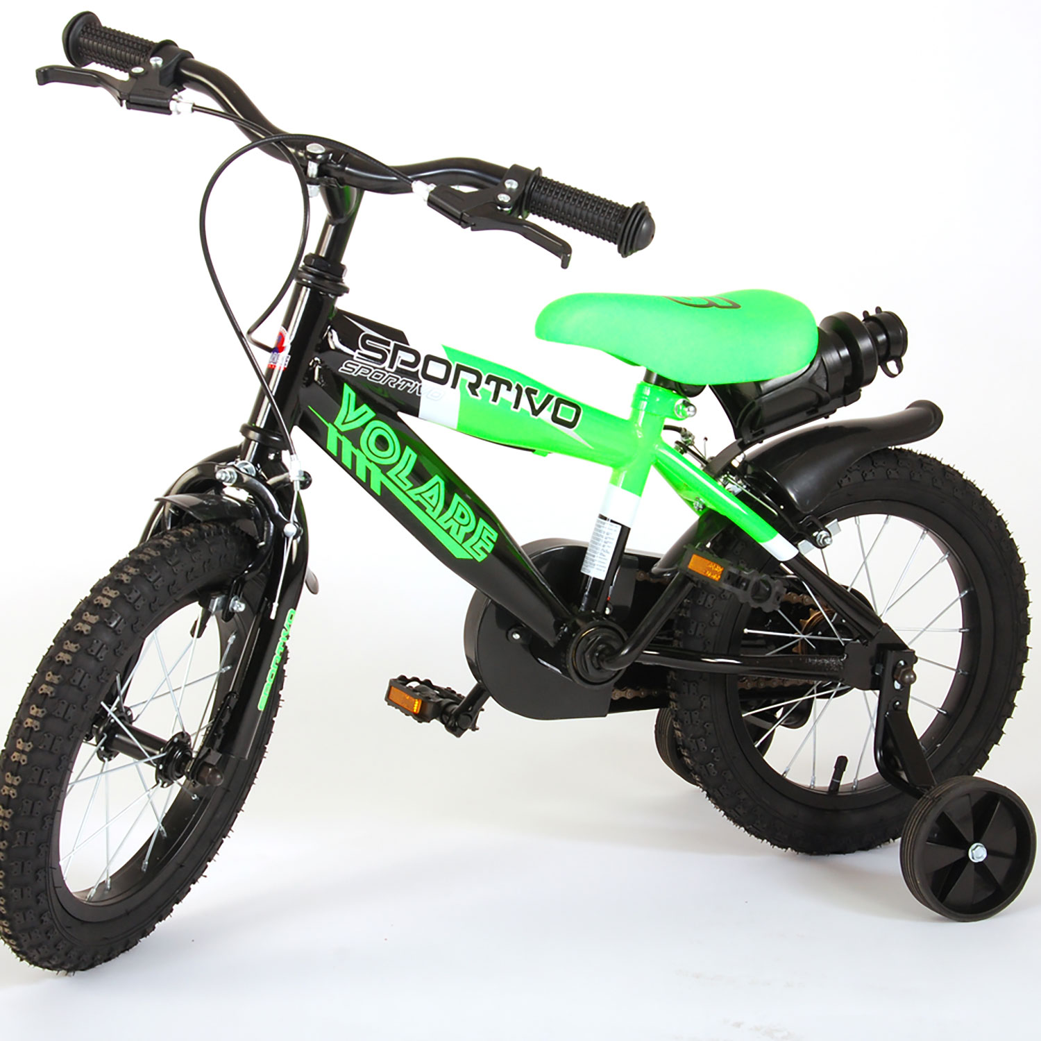 Bicicletta per Bambini 14" Stabilizzatori e Freni Caliper Verde...