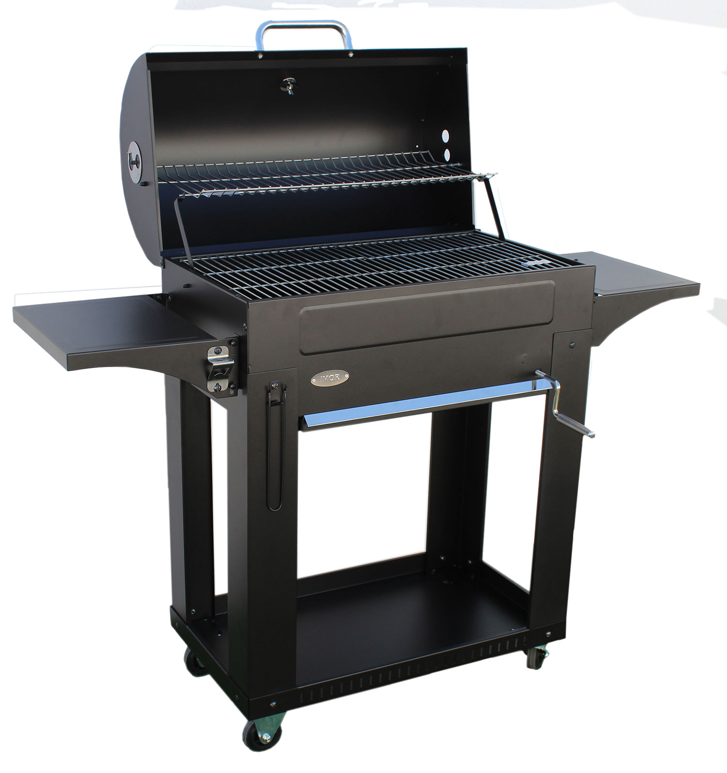 Barbecue a Carbone 140x44x120 cm con 3 Griglie e Coperchio in Acciaio Milano Nero...