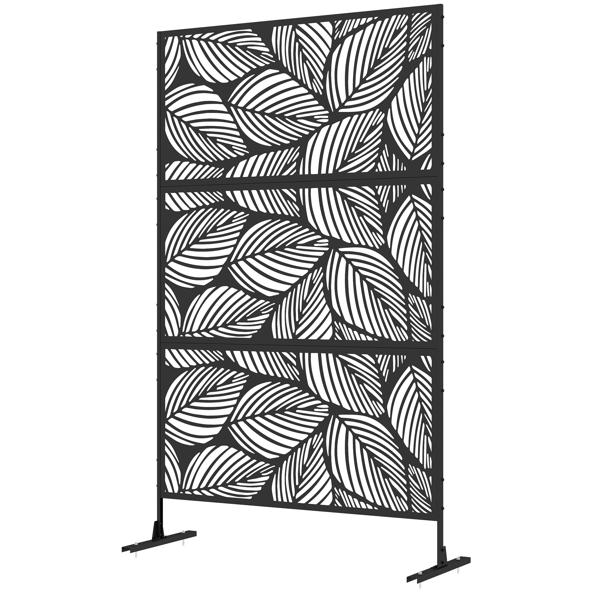 Paravento da Esterno Decorativo con Design a Foglie 122x198 cm in Acciaio Traforato Nero