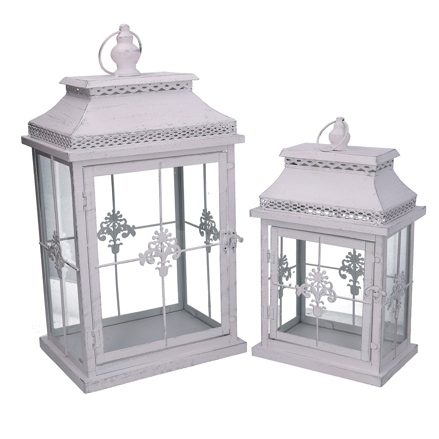 Image of Set 2 Lanterne in Metallo bianco opaco argentata rettangolare
