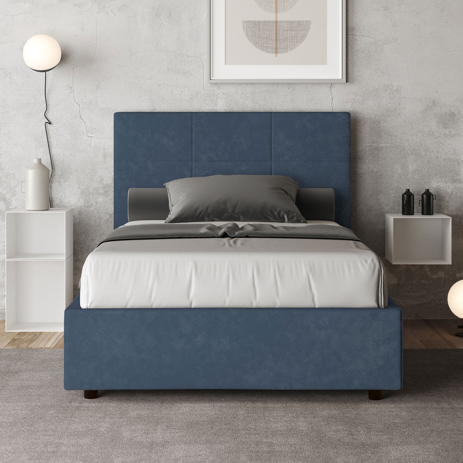 Letto 1 Piazza e Mezzo 120x200 cm Senza Rete Mika Blu...