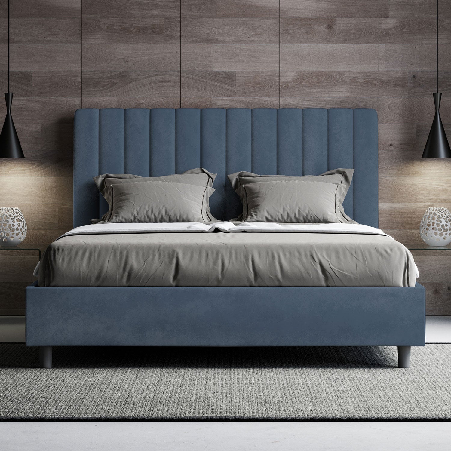 Letto Matrimoniale 160x200 cm Senza Rete Agueda Blu...