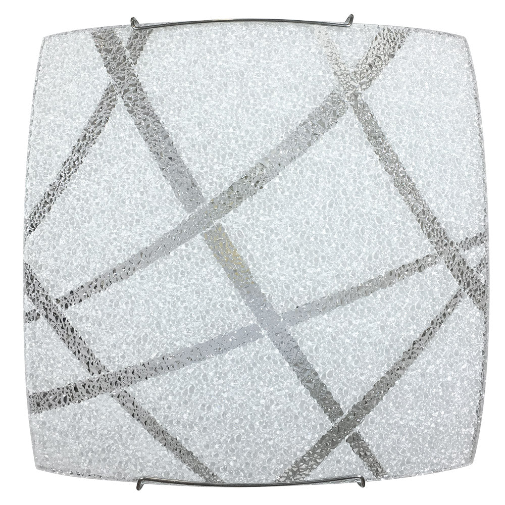 Image of Plafoniera 1xE27 Montatura Bianca Vetro Lastra Diamantino Serigrafato Bianco E-Energy Cloe