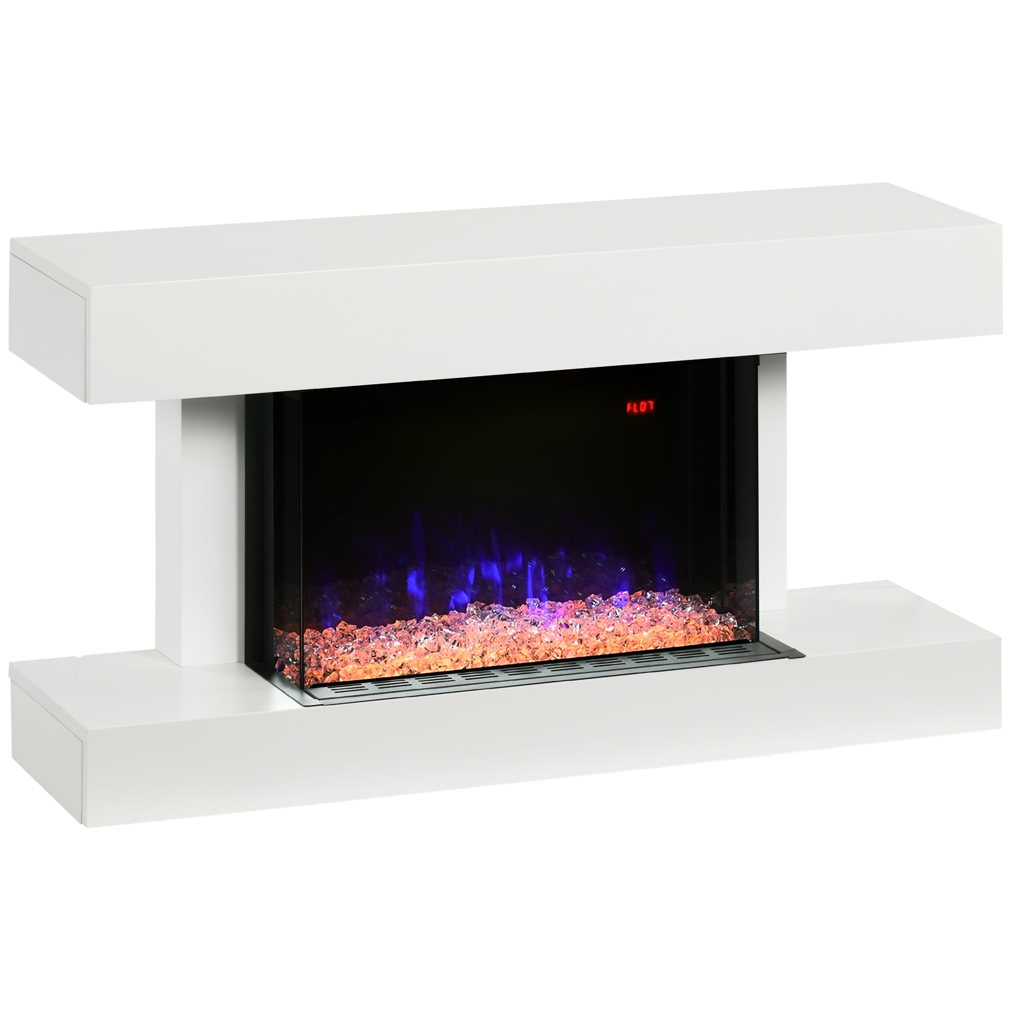 Camino Elettrico da Parete 98x27x54,5 cm Effetto Fiamma 2000W Bianco