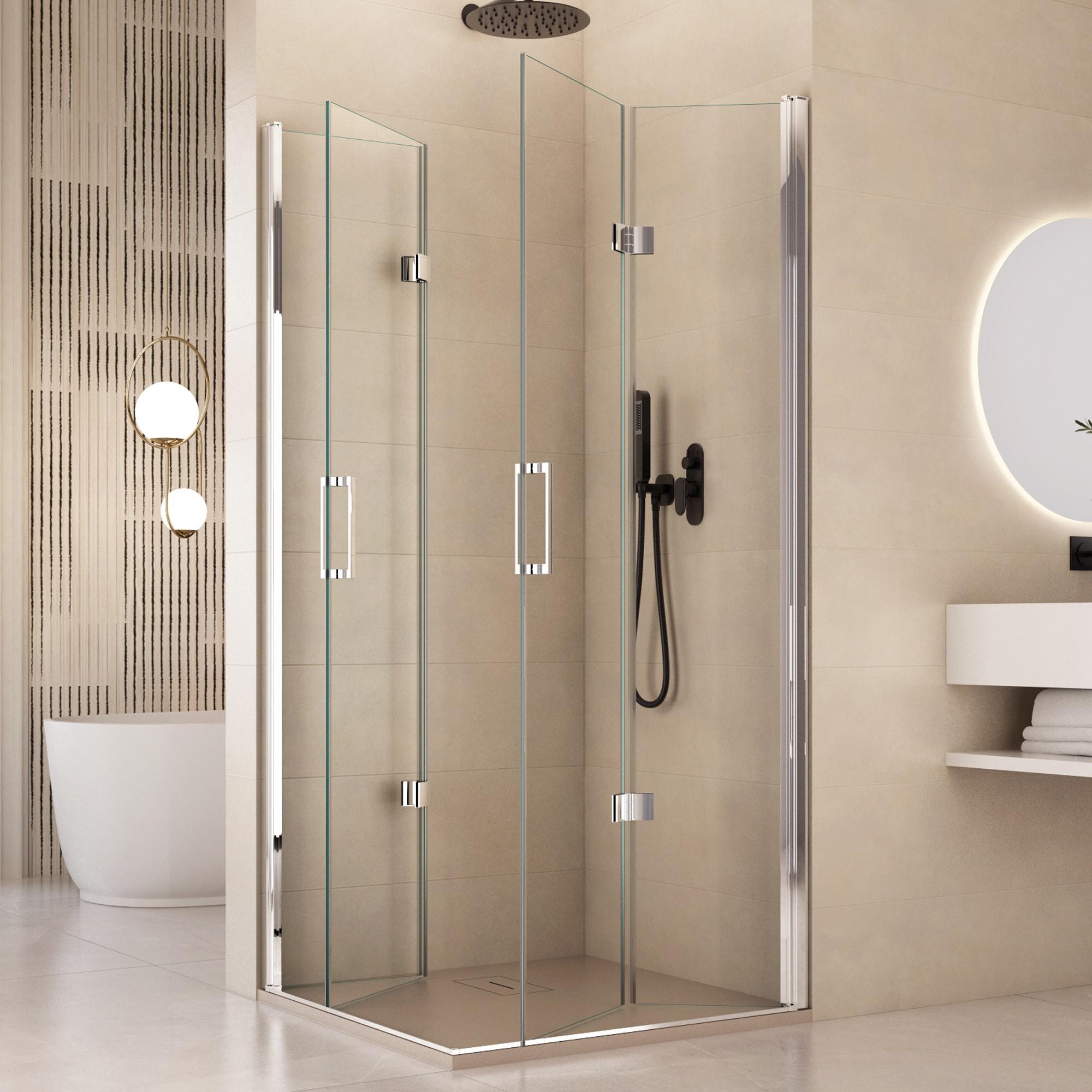 Box Doccia Angolare 70x70 cm 2 Ante Scorrevoli a Libro in Cristallo Trasparente 6mm H195 Bonussi Lena...