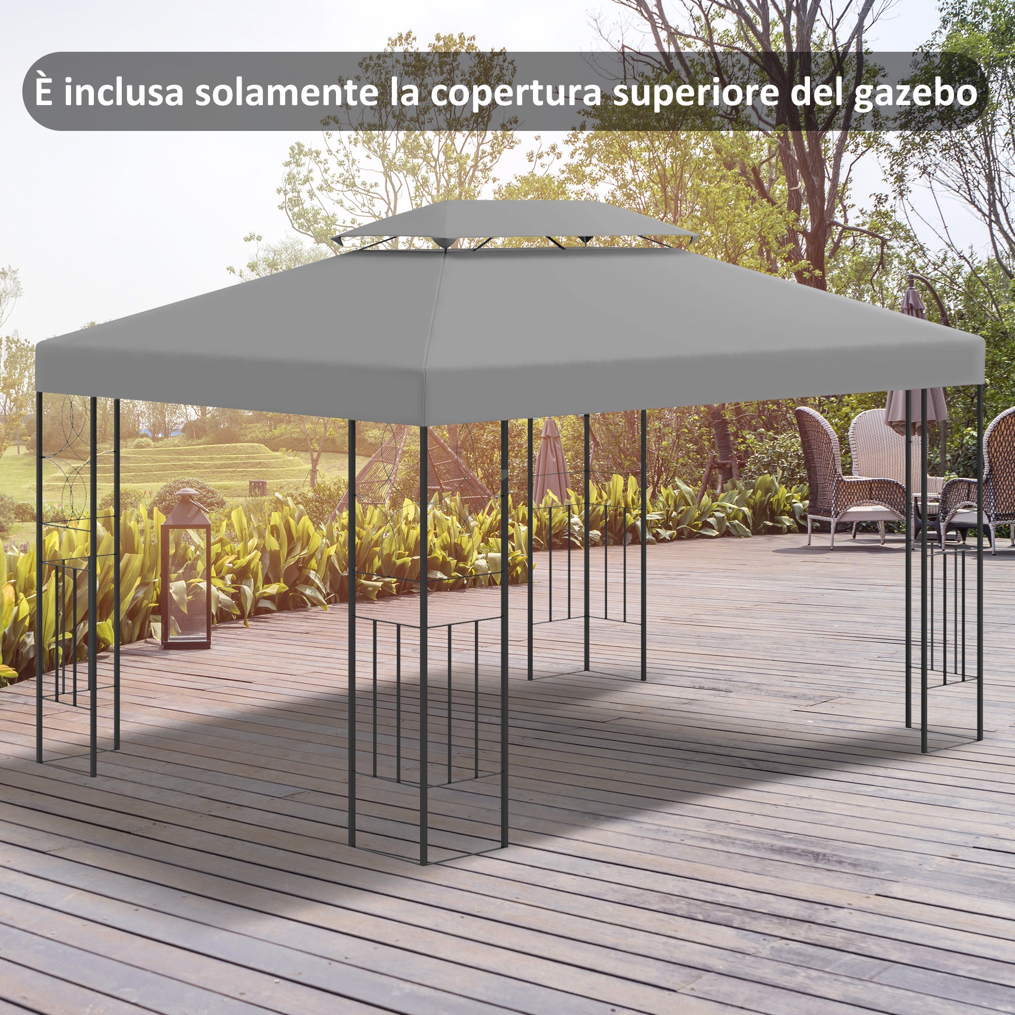 Tetto di Ricambio Impermeabile per Gazebo da Giardino 4x3m in Poliestere Grigio...