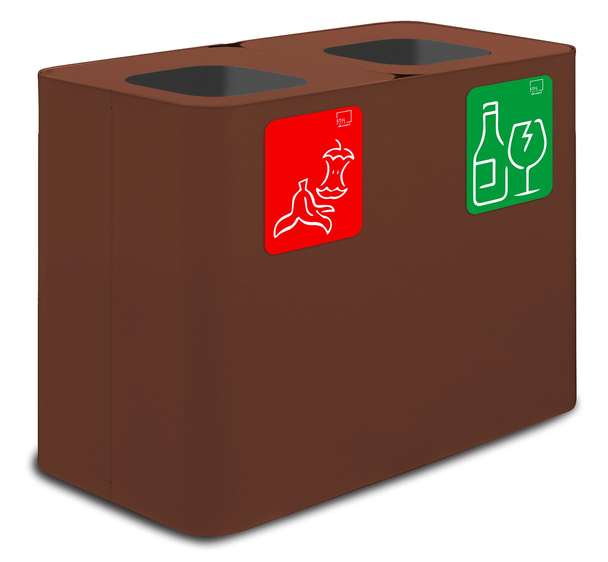 Pattumiera Sistema di Raccolta Rifiuti 77x38xh50 cm In Acciaio Verniciato 2 Scomparti Marrone...