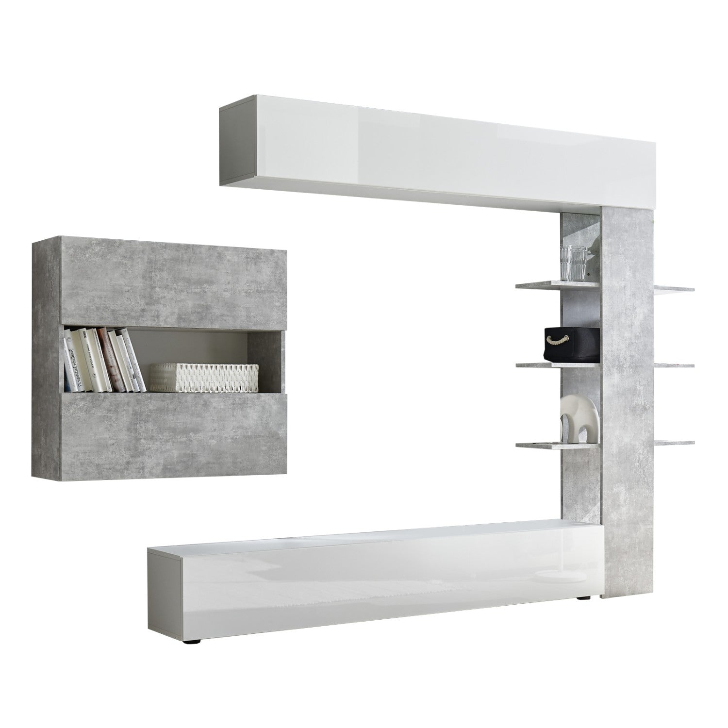 DJEKA Set 6 Pezzi Mobili TV Sospesi In Legno Multistrato Grigio Cemento - Per Soggiorno Moderno - Foto 3