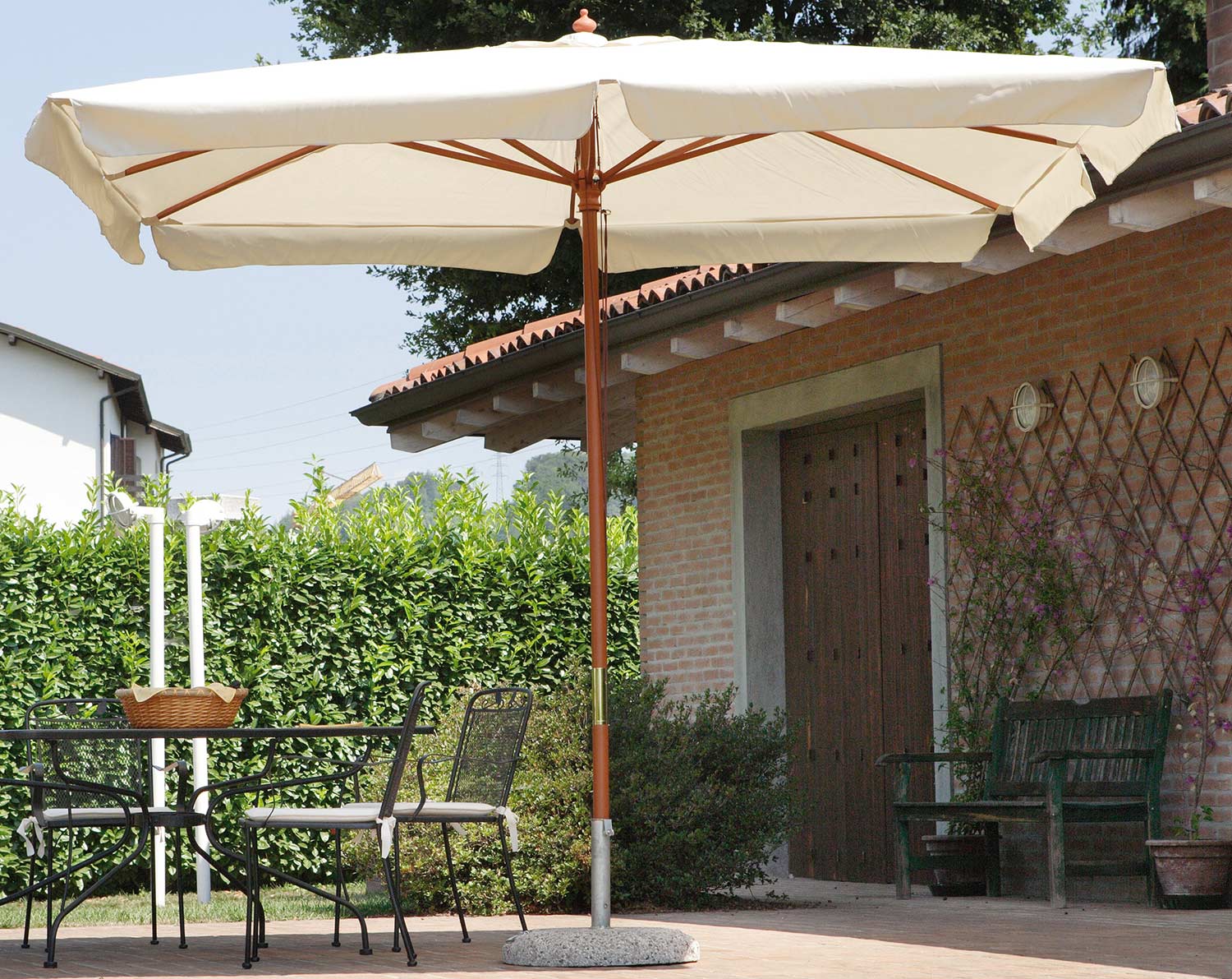 Ombrellone da Giardino 3x3 m Palo Ø48 mm in Legno Vorghini Classic Ecrù