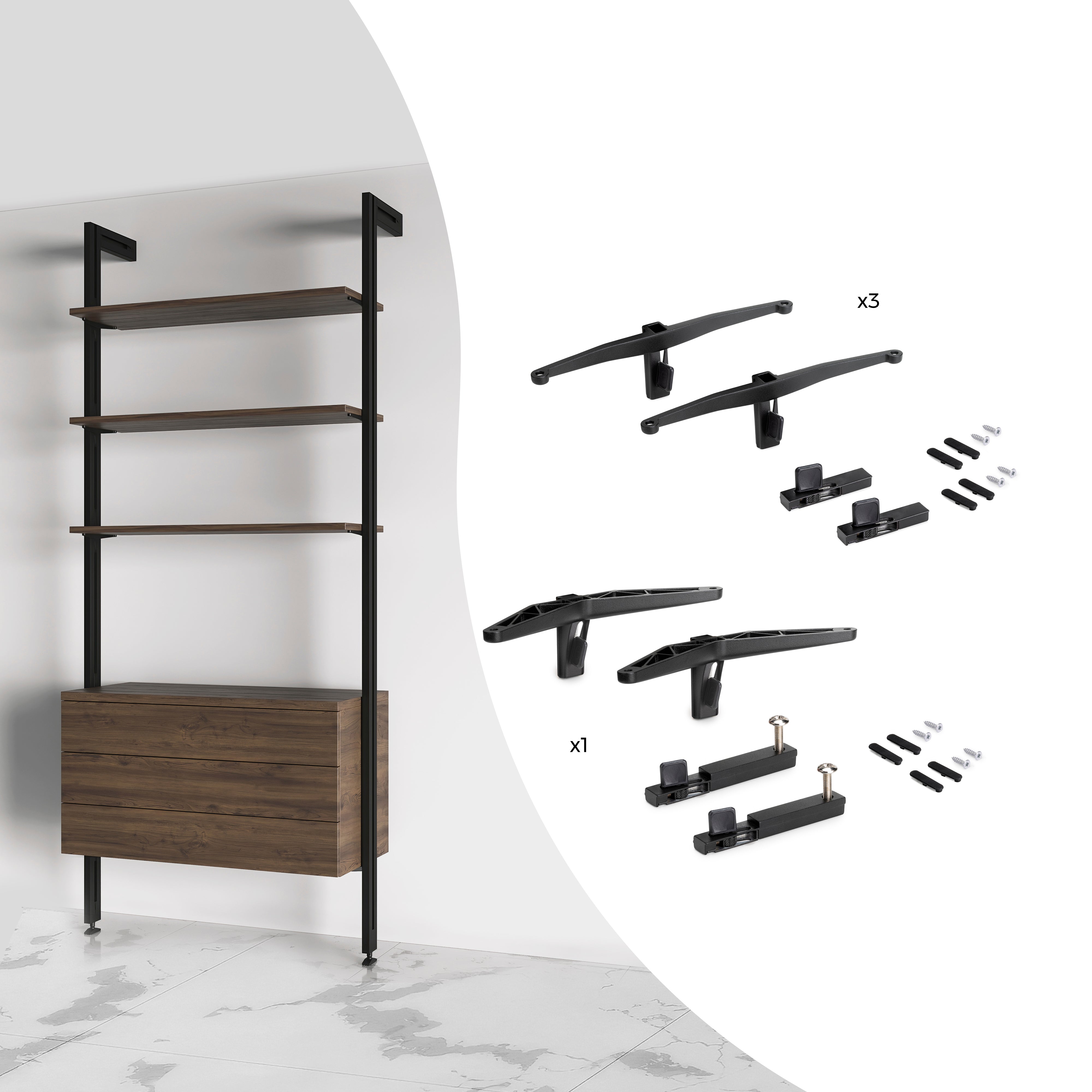 Kit Supporti per Mensole in Legno e Alluminio Emuca Zero Nero