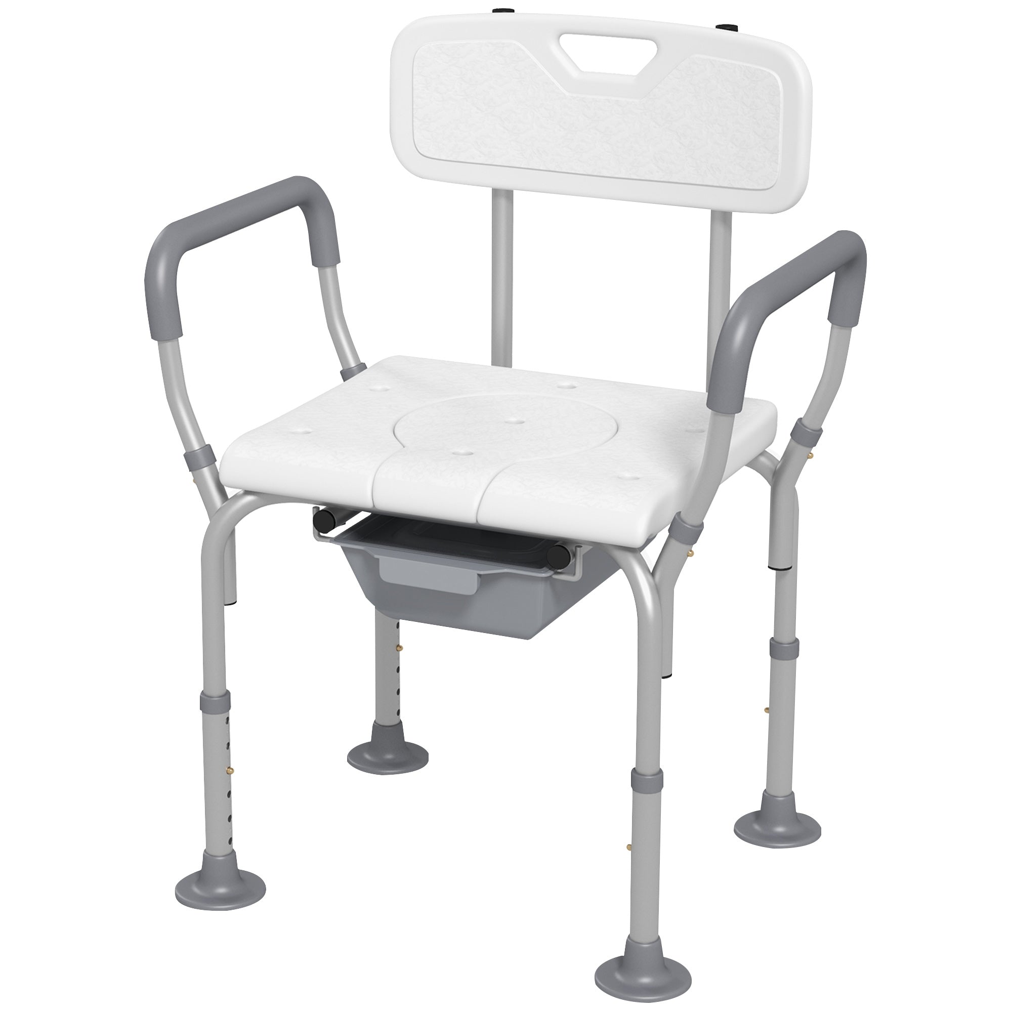 Image of Sedia da Doccia 3 in 1 con Schienale e Braccioli Altezza Regolabile e Piedini Antiscivolo Bianco