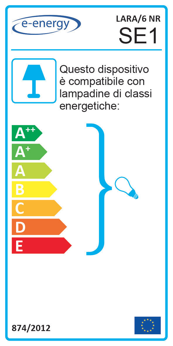 Lampadario 6xE27 Montatura Verniciata Nero E-Energy Lara...