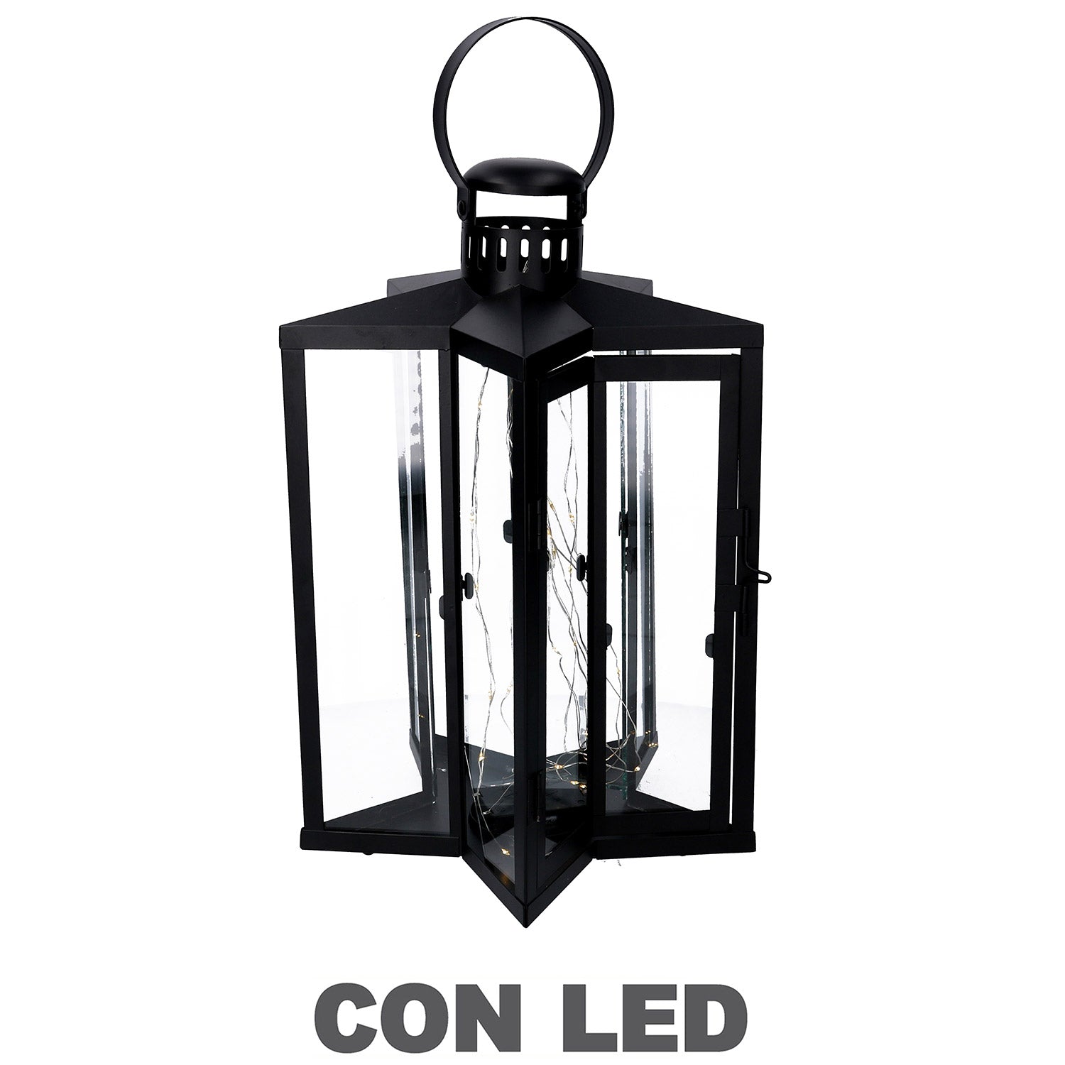 Image of Lanterna con Led in Metallo stella nero cm 27,5x27,5xh42/48