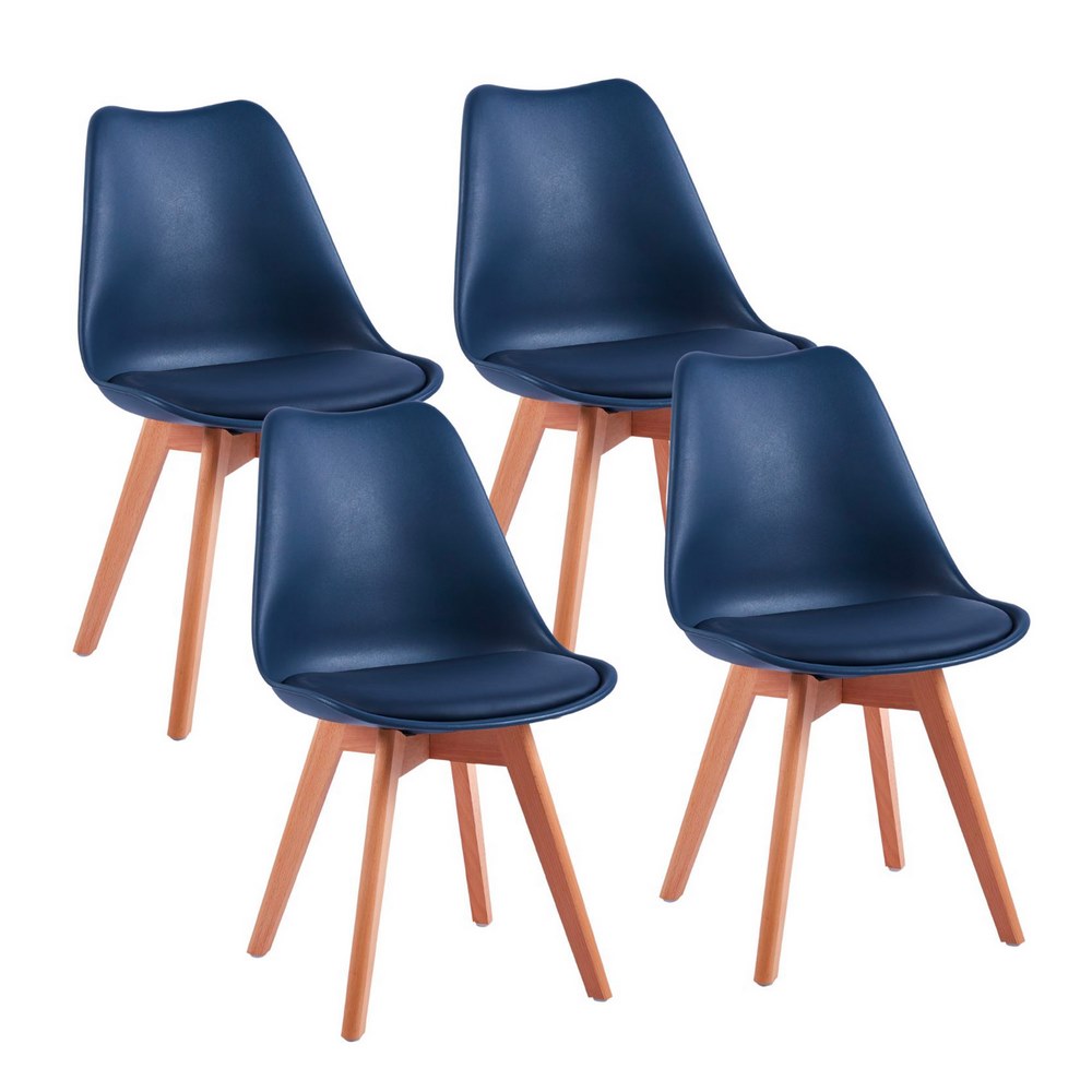 Image of Set 4 Sedie 53,5x48,5x83 cm in Polipropilene e Similpelle Candice Blu