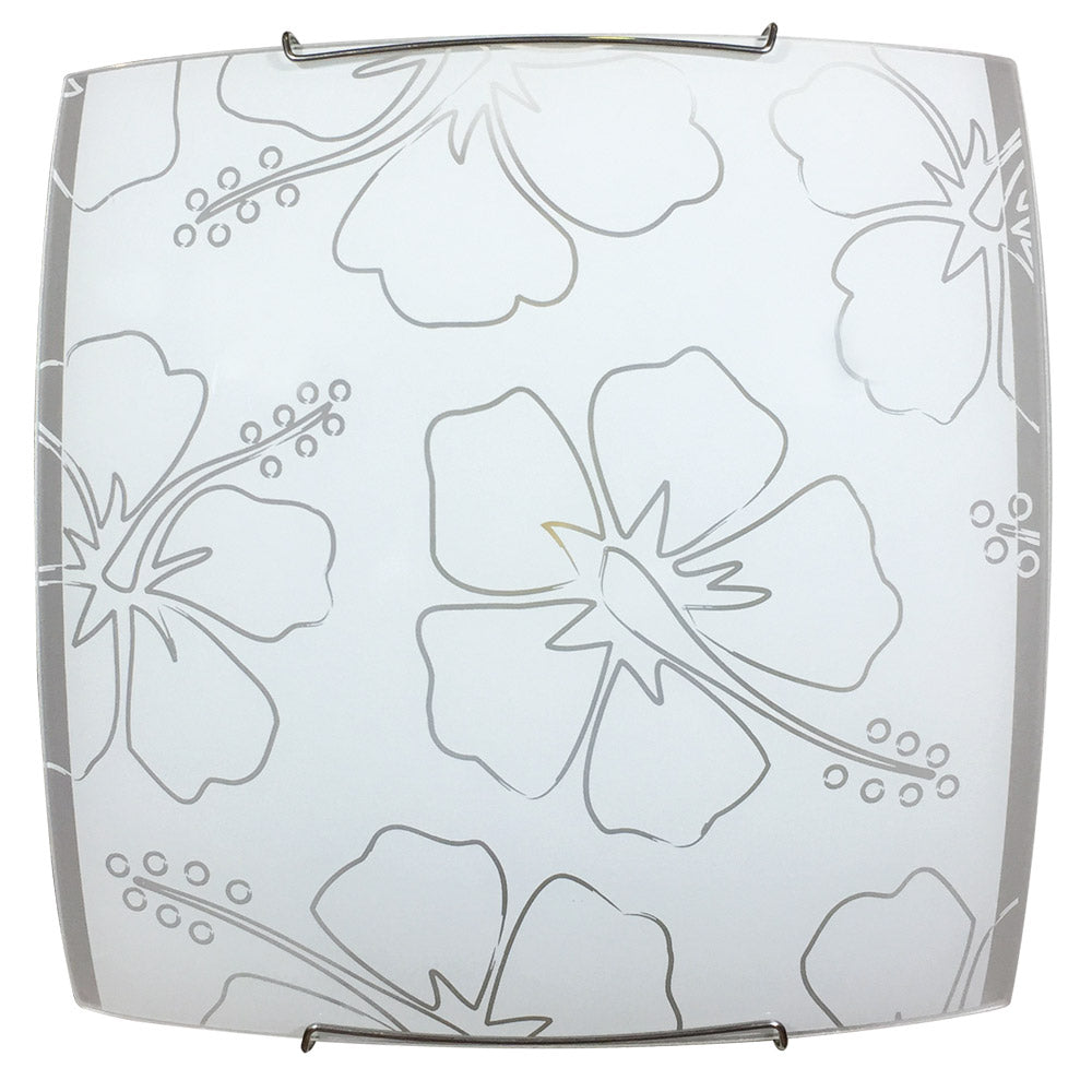 Image of Plafoniera 2xE27 Montatura Bianca Vetro Lastra Serigrafato Fiore Bianco E-Energy Delia