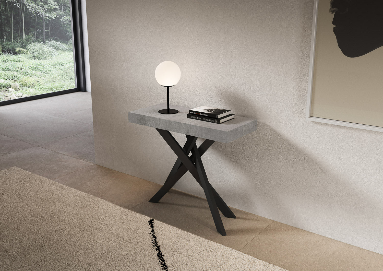 Consolle Allungabile 90-196x40x77 cm Saki Small Premium Cemento Gambe Antracite...