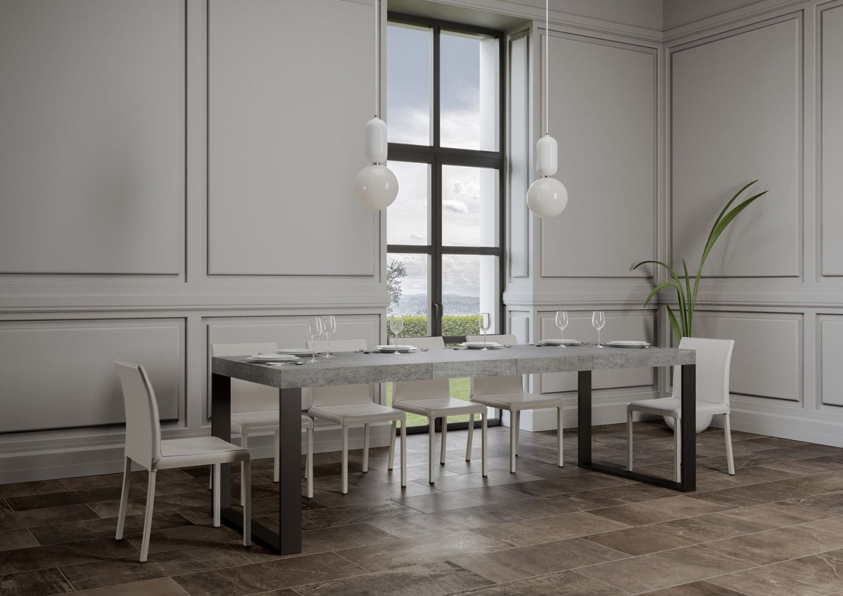 Tavolo Allungabile 130-390x90x77 cm Tecno Premium Cemento...