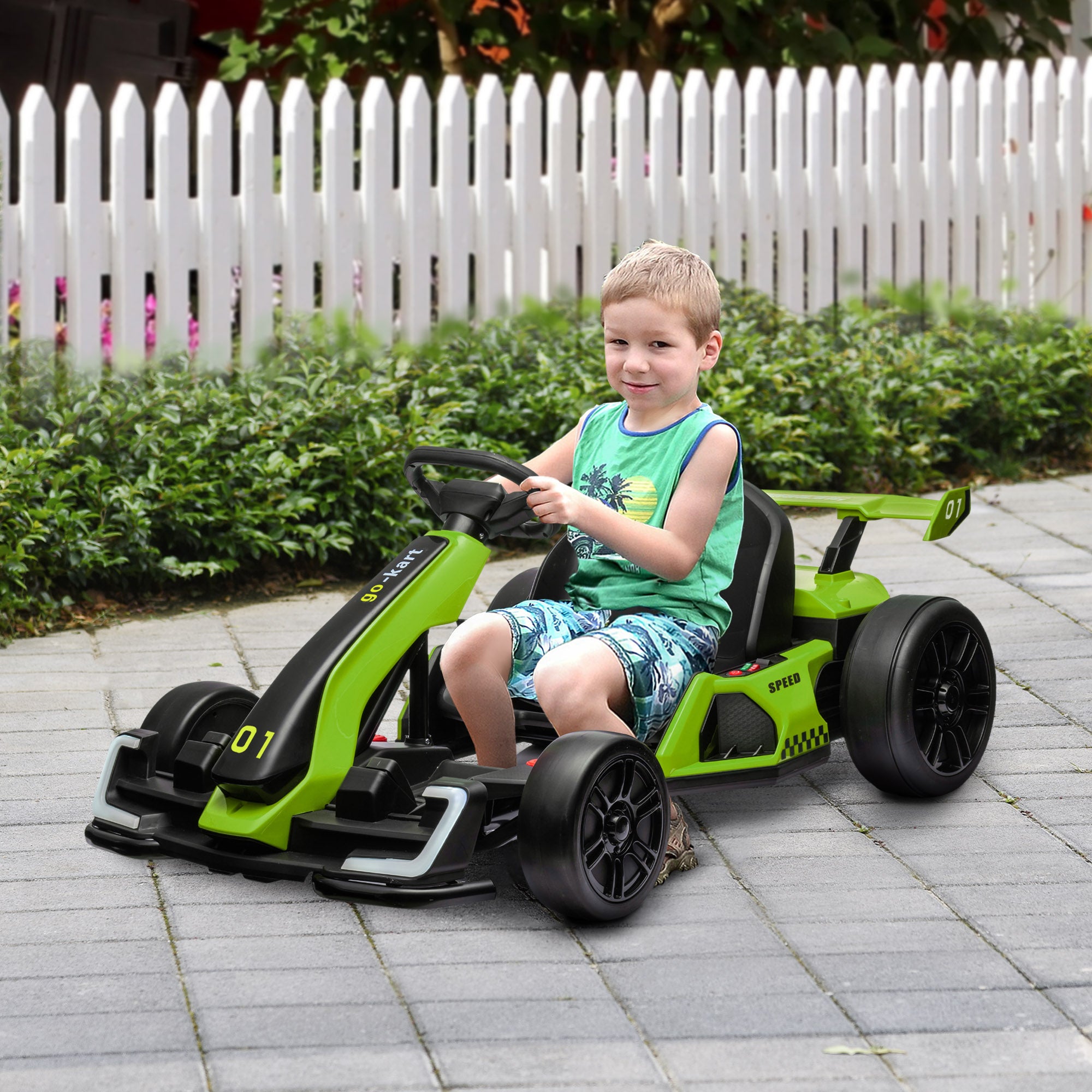 Go Kart Elettrico per Bambini 24V 12km/h con Seggiolino Regolabile Verde...
