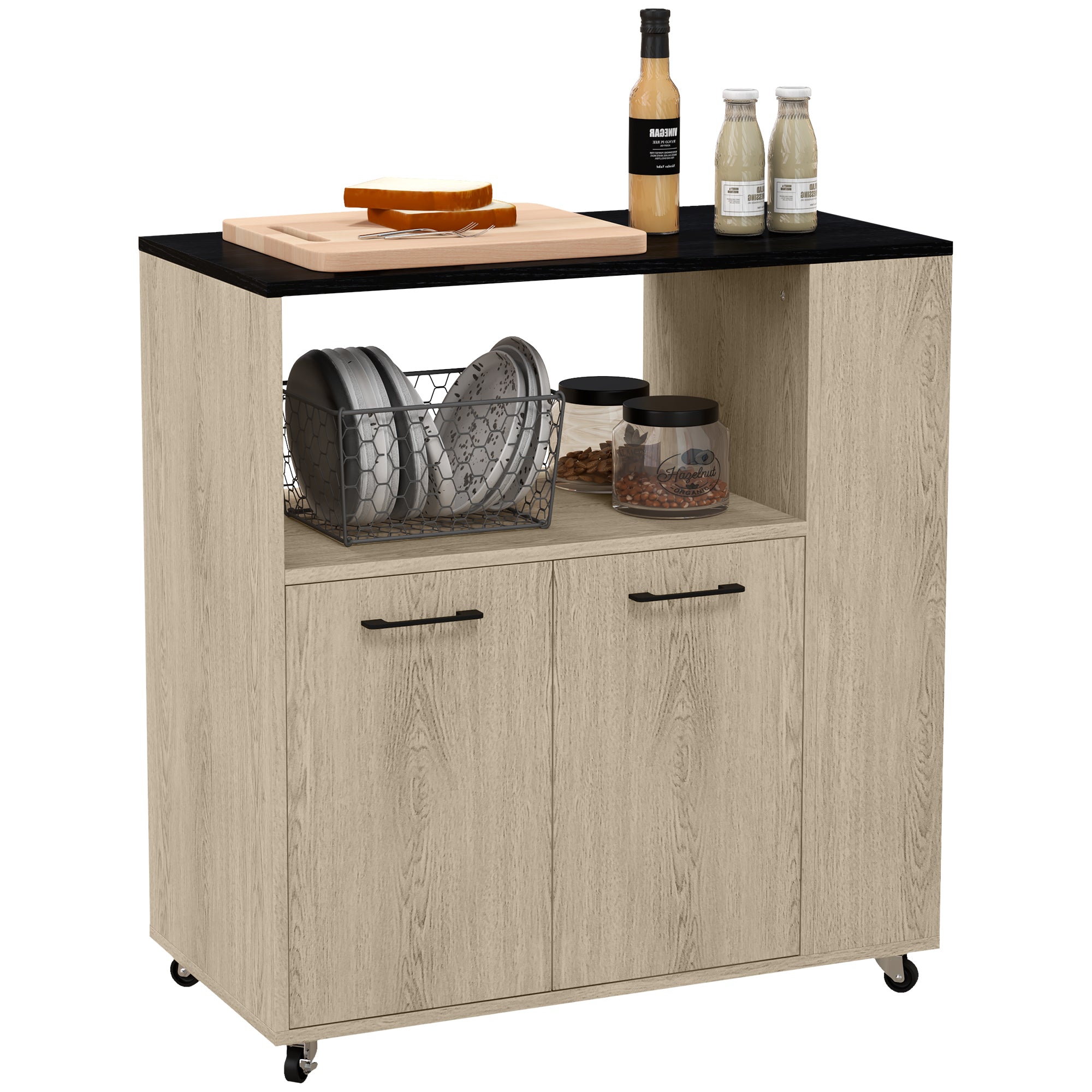 Carrello da Cucina con Ripiano 2 Ante 75x40x80,5 cm in Truciolato Rovere e Nero