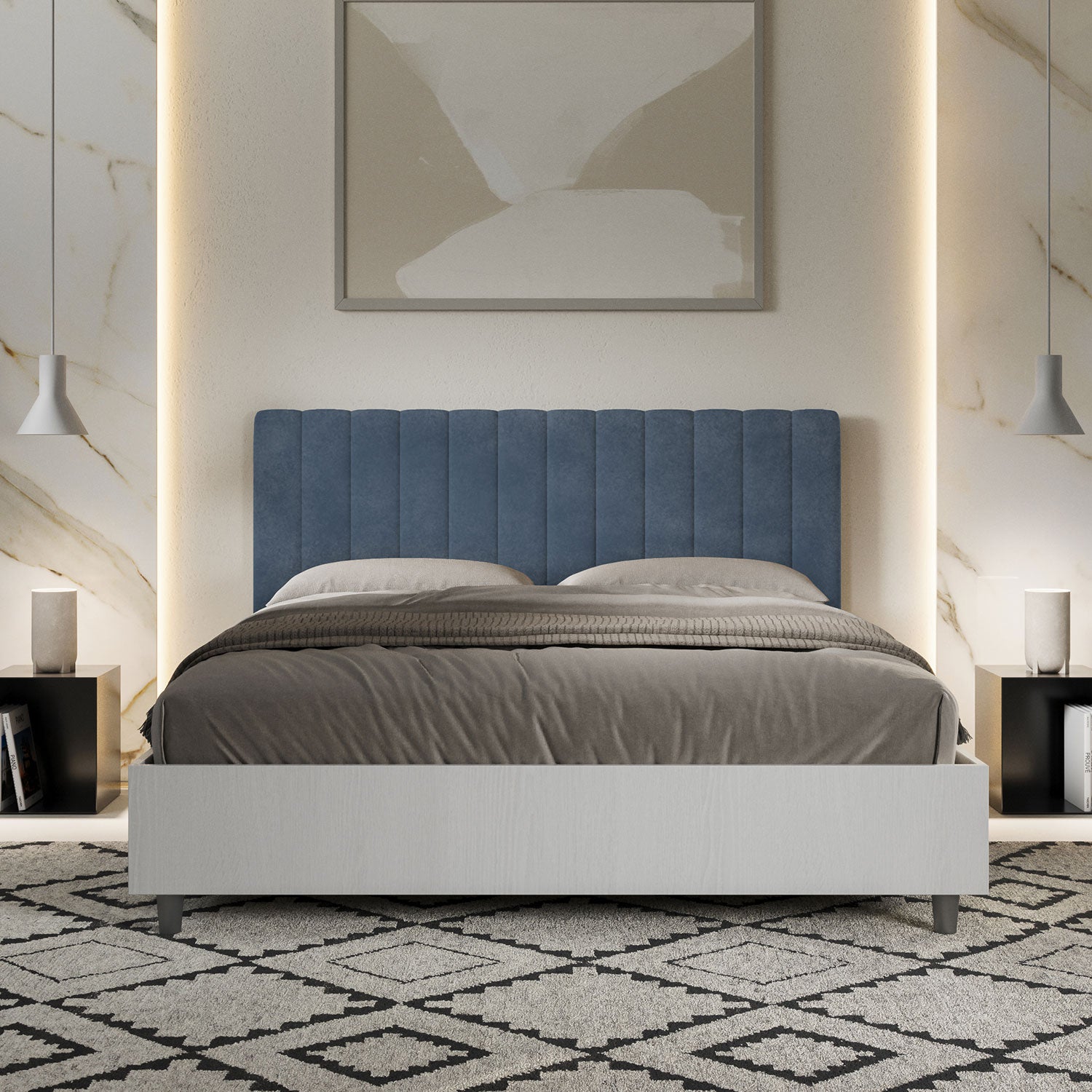 Letto Matrimoniale 160x200 cm Senza Rete Kaia Blu...