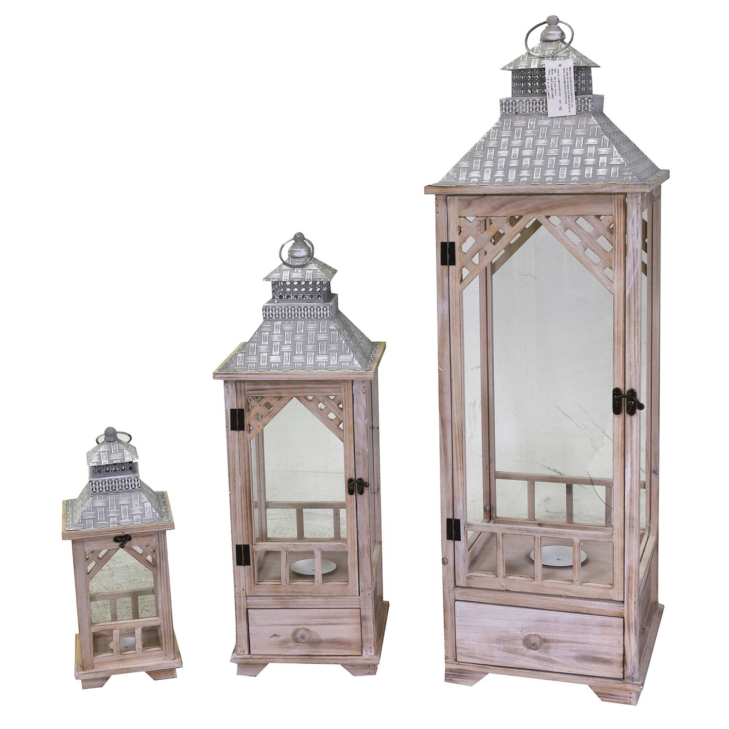 Image of Set 3 Lanterne in Legno in Metallo naturale quadro