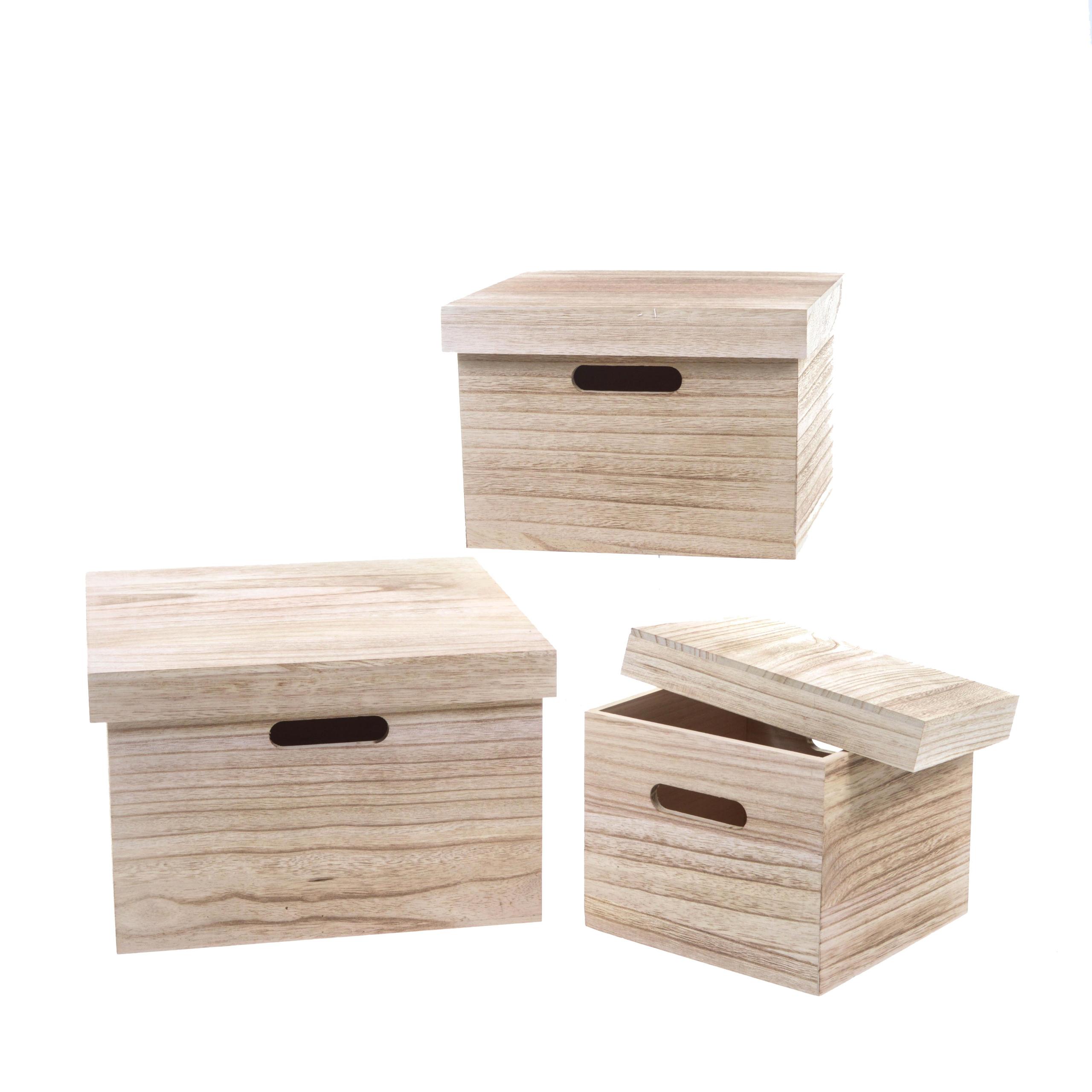 Image of Set di 3 Scatole in legno con coperchio Larghezza 32 cm