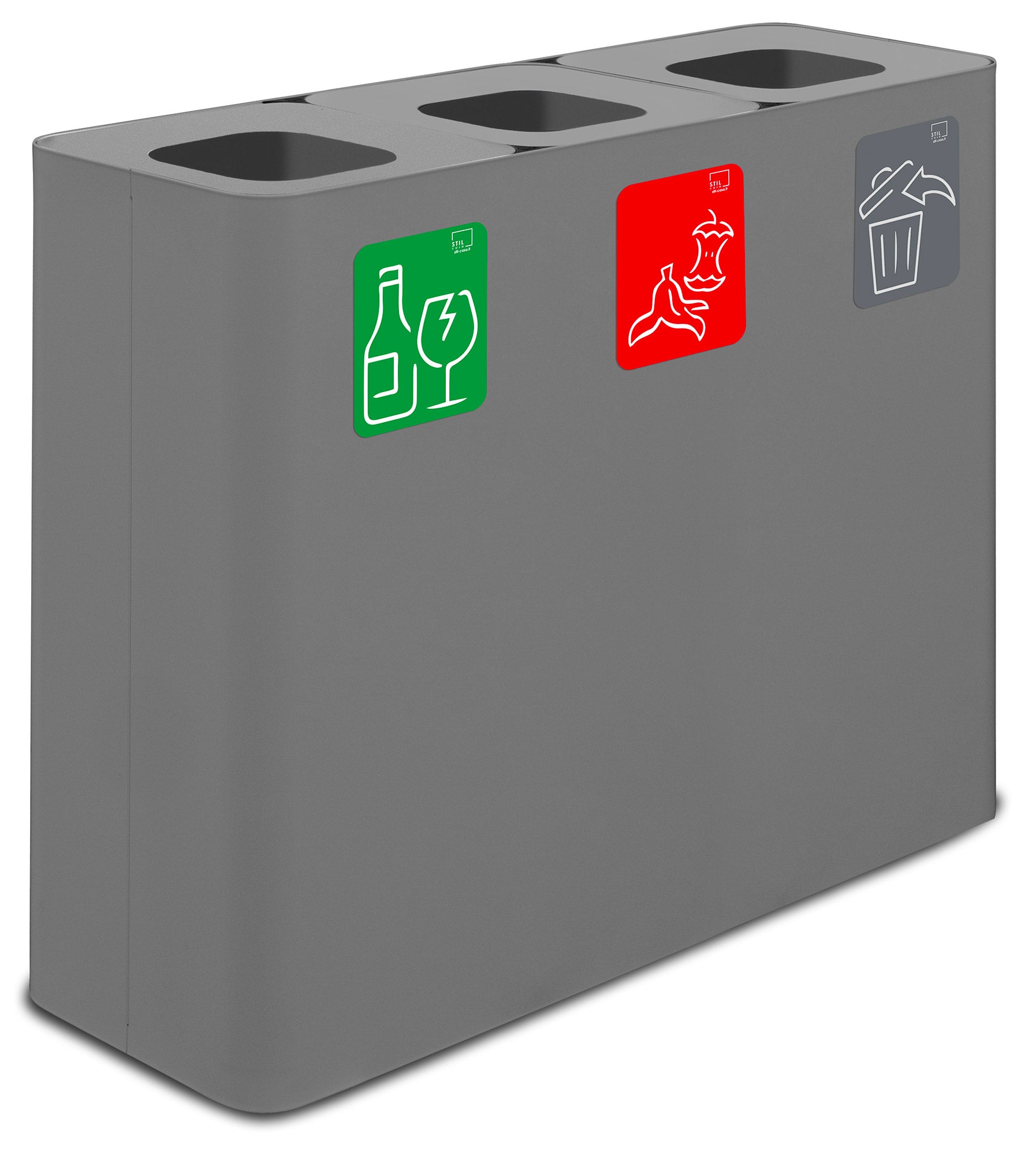 Pattumiera Sistema di Raccolta Rifiuti 90x30xh80 cm In Acciaio Verniciato 3 Scomparti Grigio...