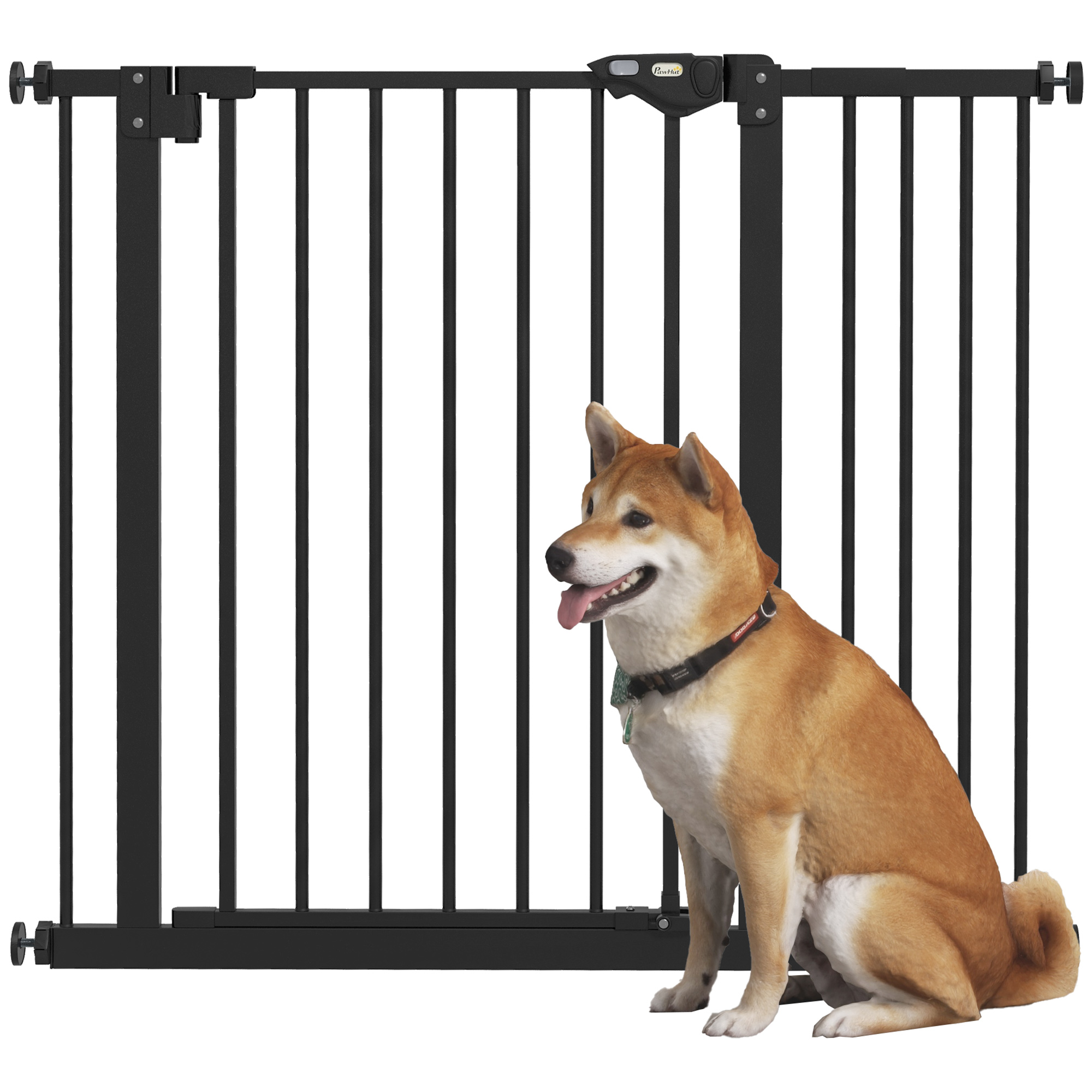 Cancellino per Cani Regolabile 74-100x77 cm con Chiusura Automatica in Acciaio e Plastica Nero