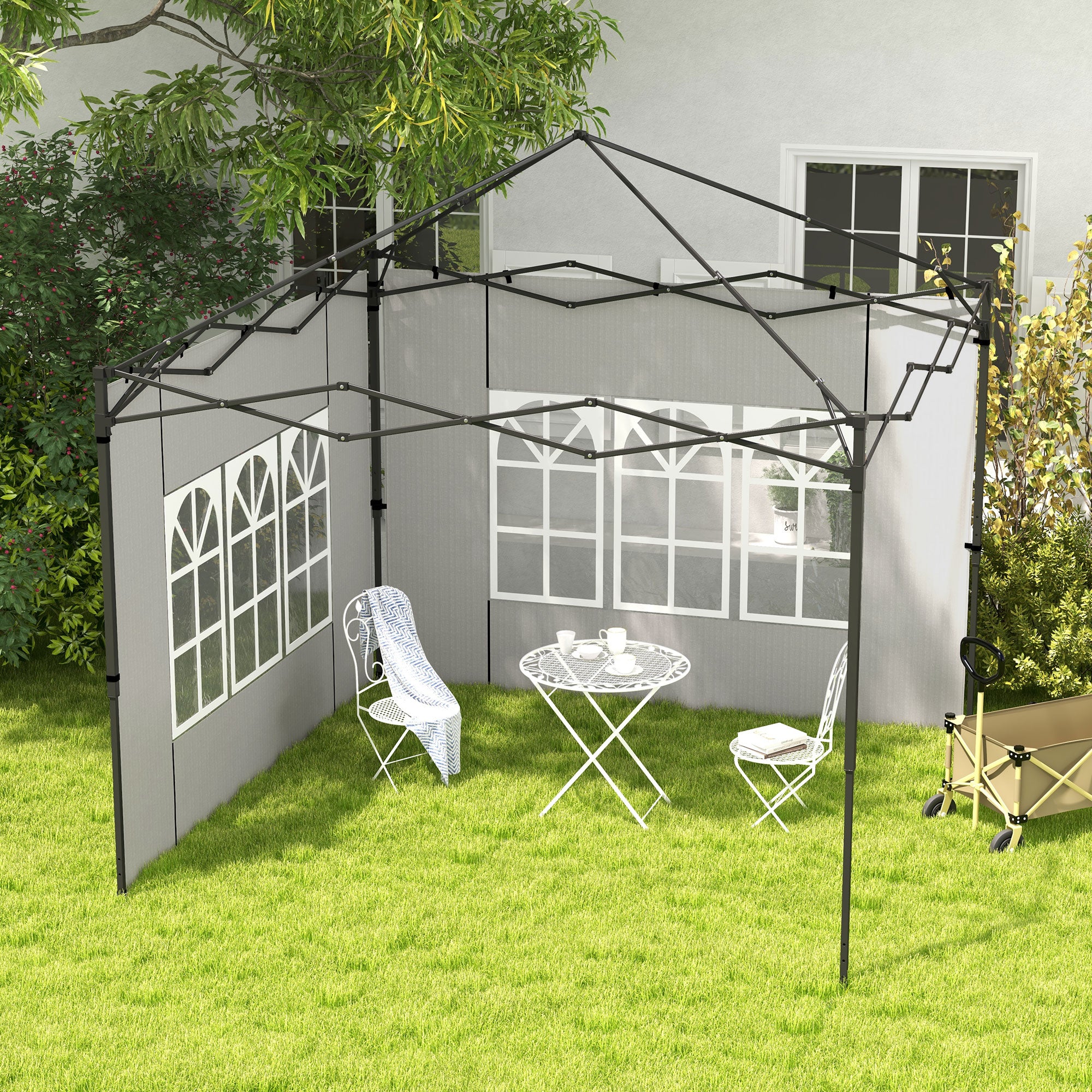 Set 2 Pareti Laterali per Gazebo 3x3m e 3x6m con Finestre 293x193 cm in PE e Plastica Bianco...