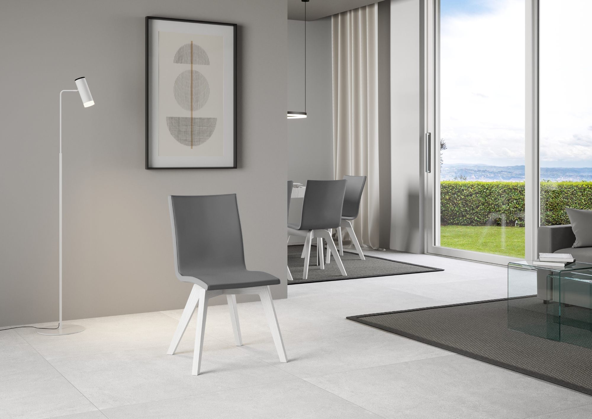 Image of Sedia 52x52x87 cm Trudy gambe bianche in Similpelle Grigio