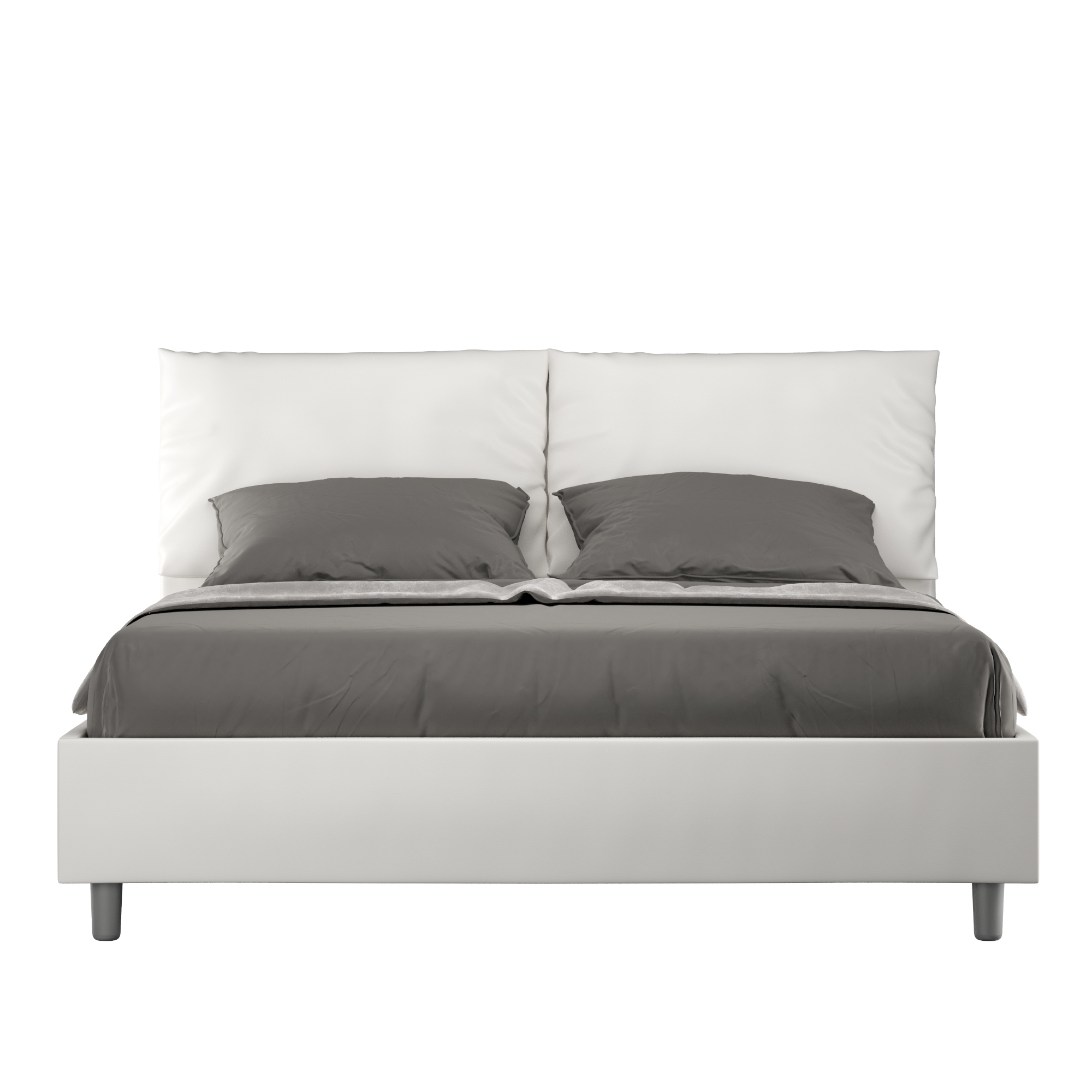 Letto Matrimoniale 160x210 cm con Rete e Contenitore con Alzata Comoda Imbottito in Similpelle Antea Bianco