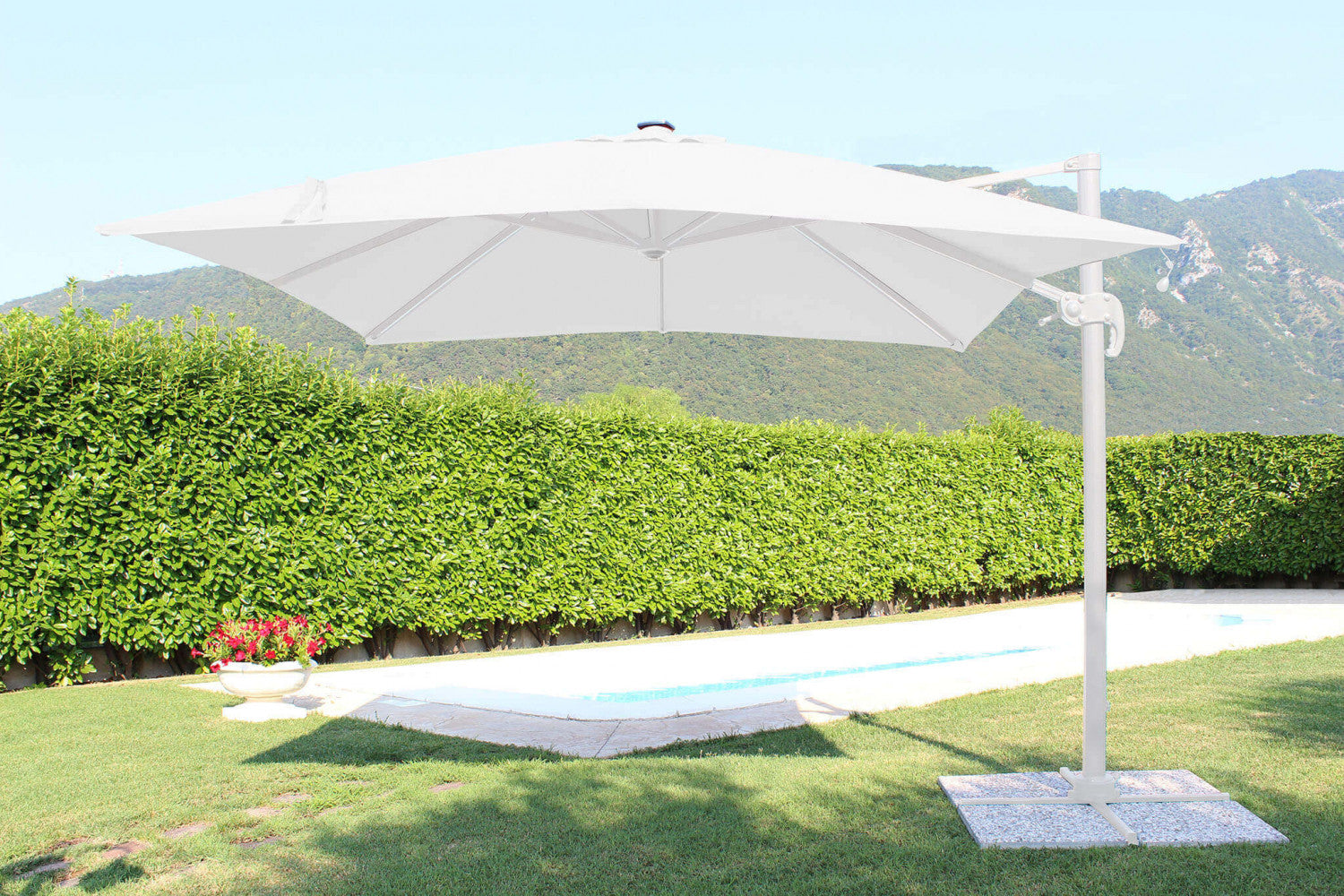 Ombrellone da Giardino con Led Pitagora 3x4 m in Alluminio Bianco Telo Bianco...