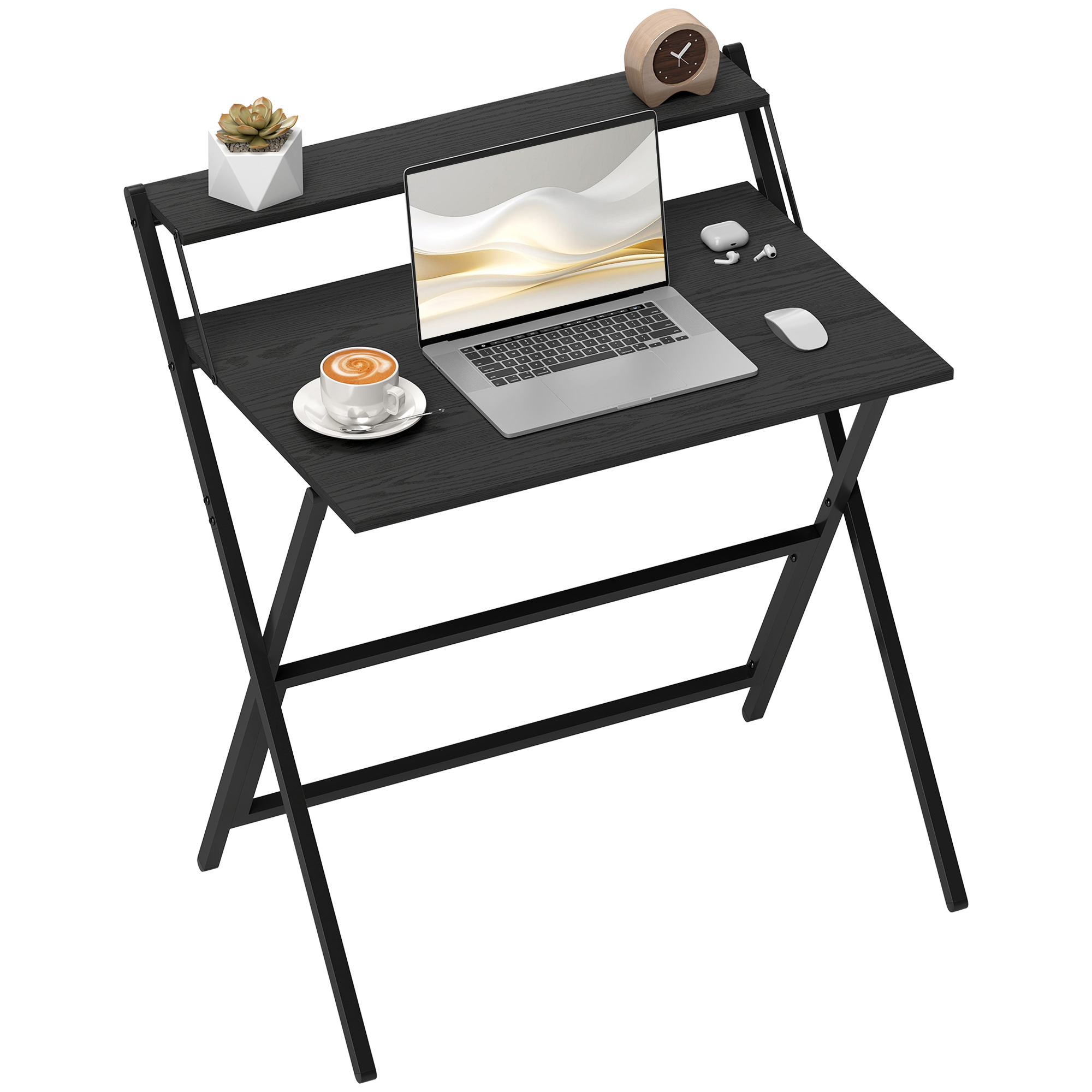 Scrivania Pieghevole 81,5x62x86,5 cm con Ripiano per Monitor Nero
