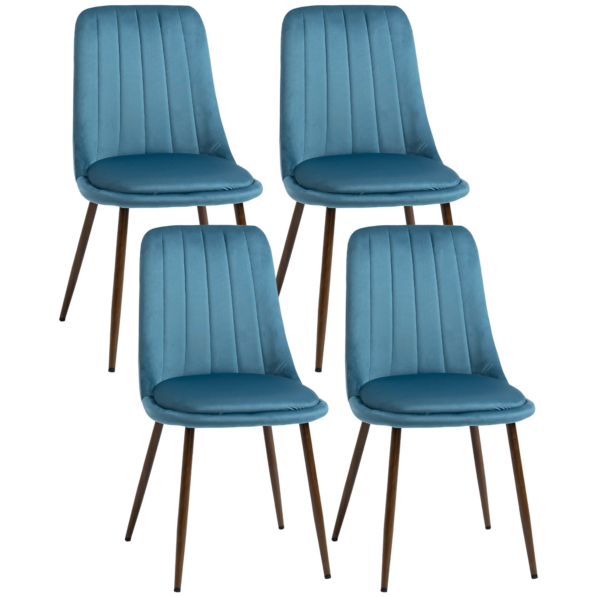 Image of Set 4 Sedie Imbottite 47x55x86 cm in Poliestere e Acciaio Blu
