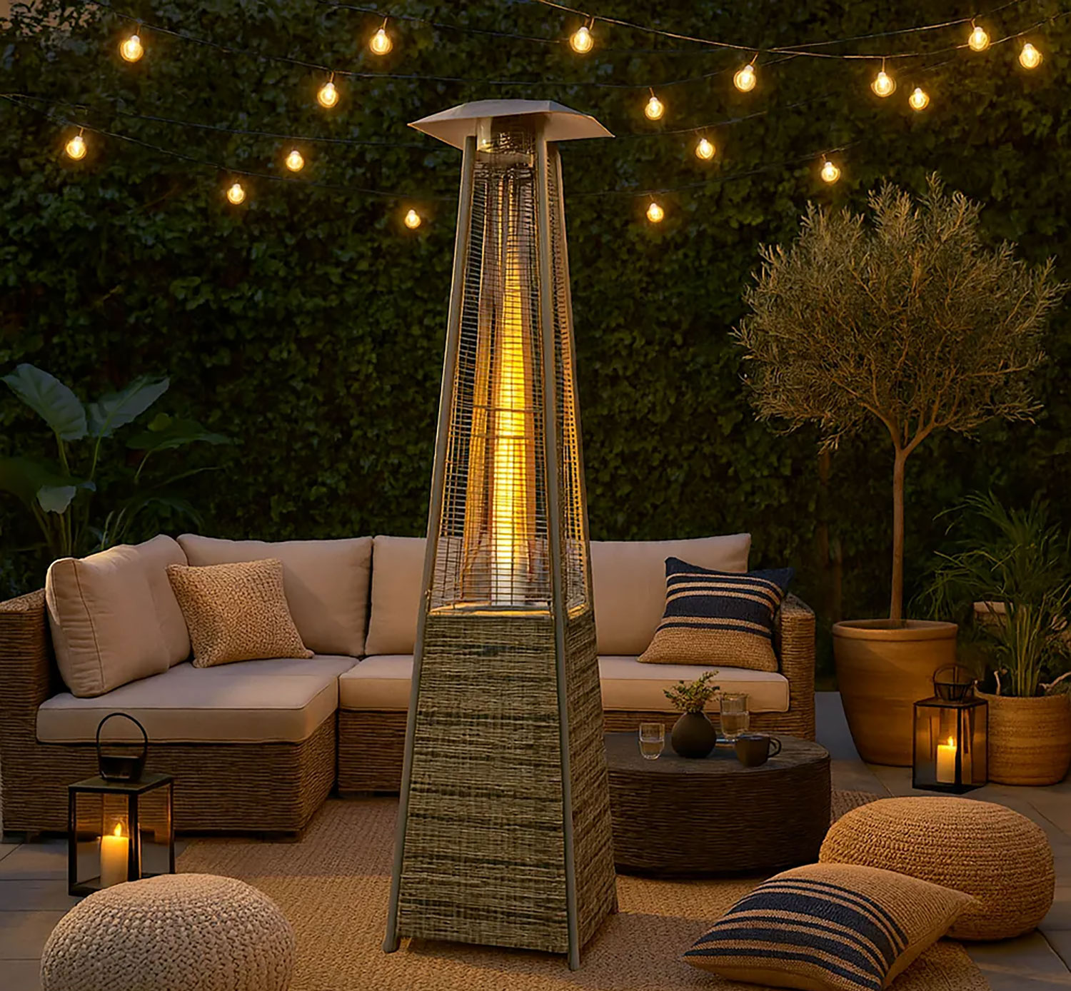 Stufa a Fungo a Gas Max 13kW Fiamma Viva Verticale 52x52x227 cm Pyramid Grigio Rattan...