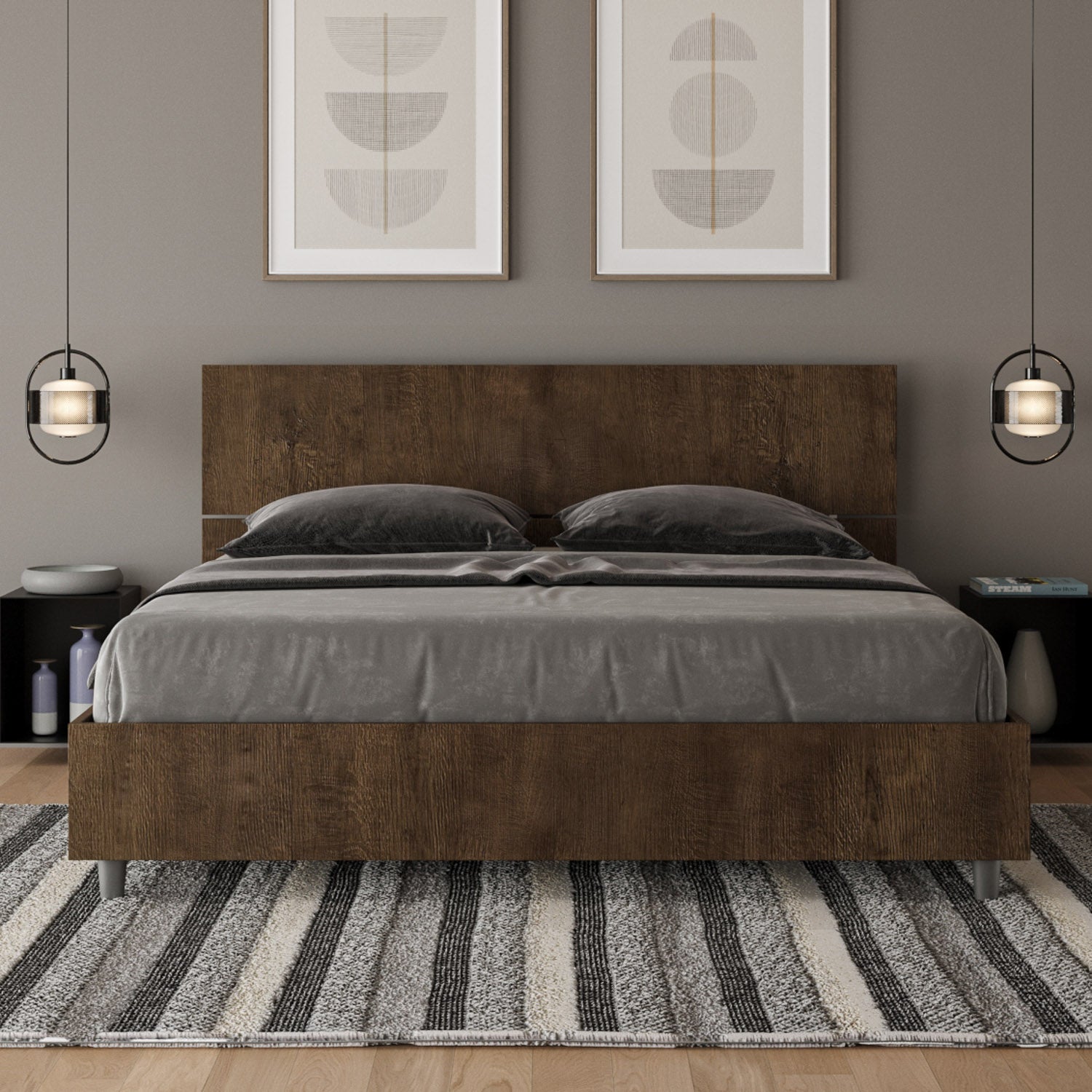 Letto Matrimoniale 160x200 cm Senza Rete Testata Dritta Demas Noce...