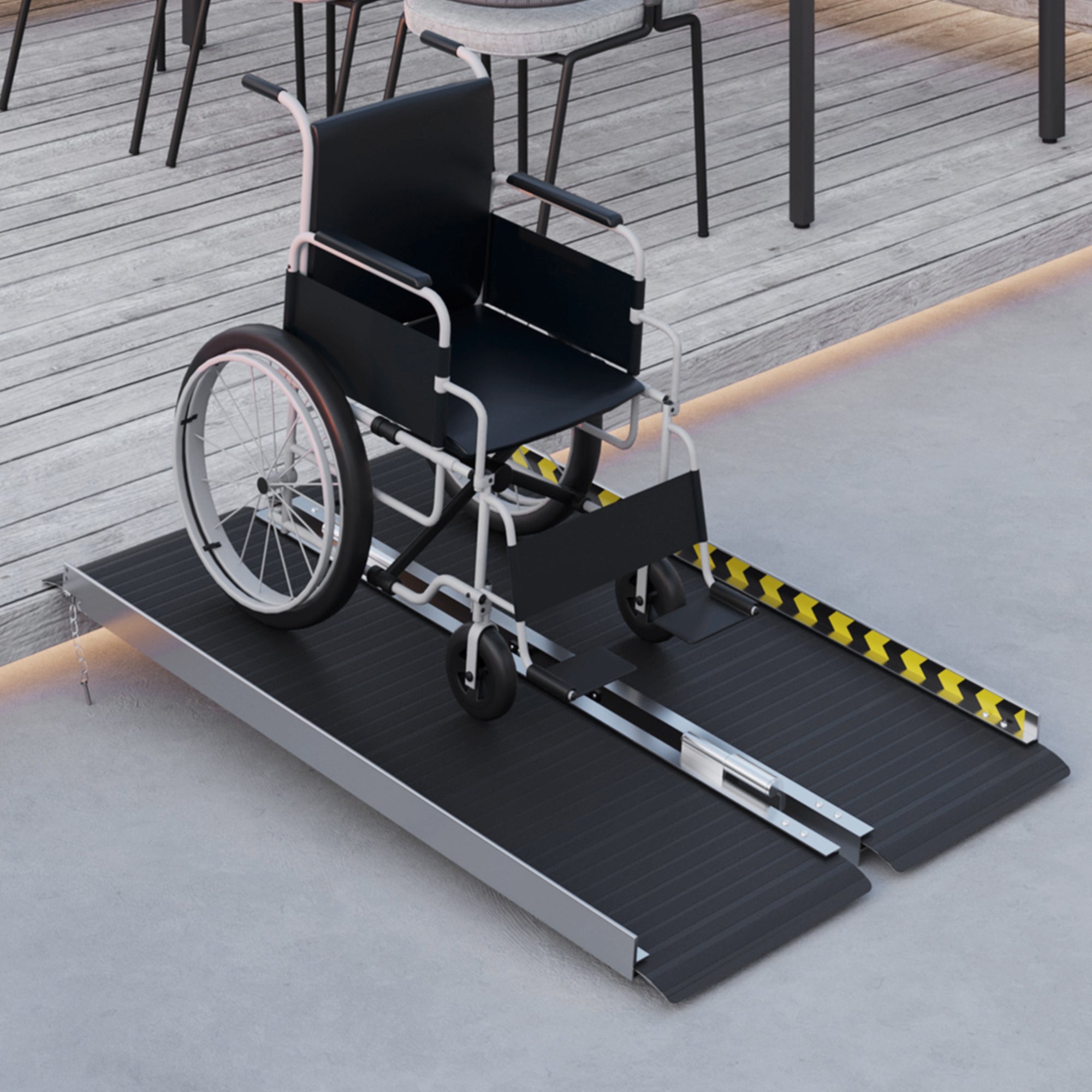 Rampa per Sedia a Rotelle Pieghevole 122x73,6x5,1 cm con Deflettori e Adesivi in Alluminio Nero...