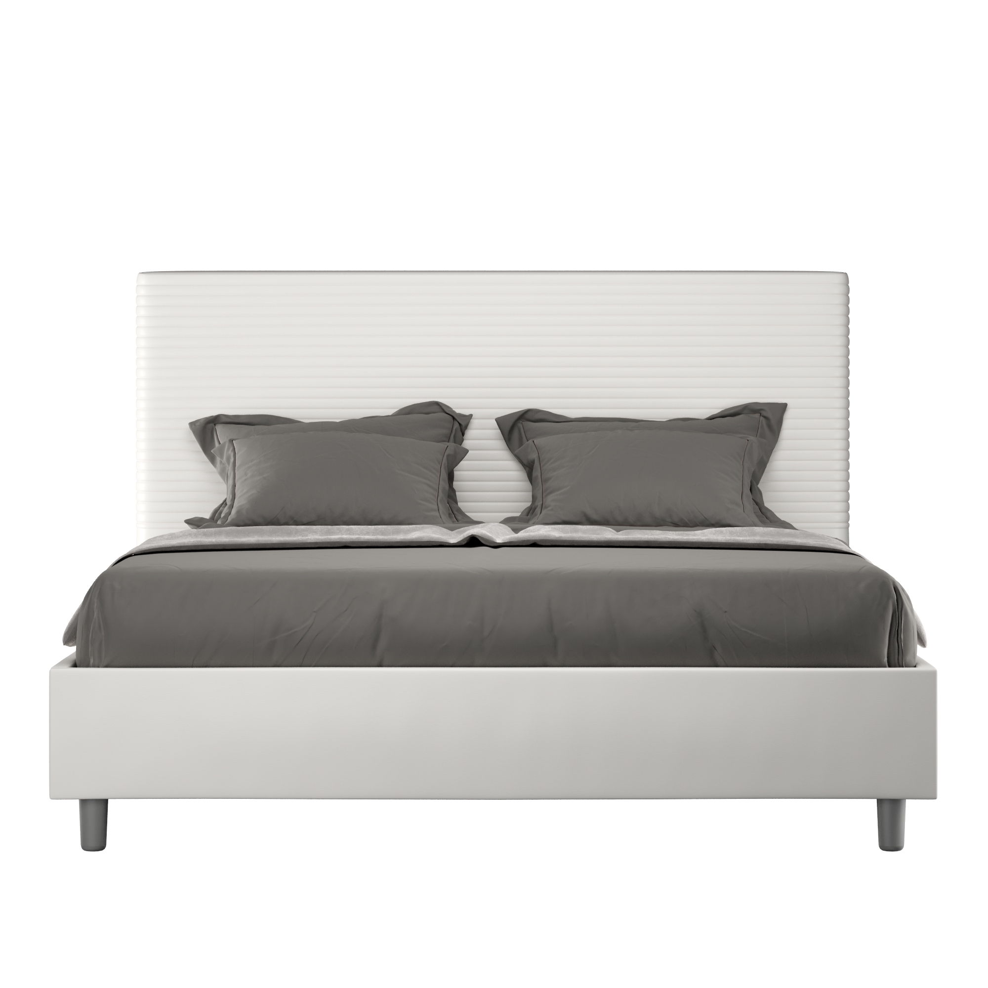 Letto Matrimoniale 160x210 cm con Rete e Contenitore con Testata e Alzata Comoda Imbottito in Similpelle Focus Bianco