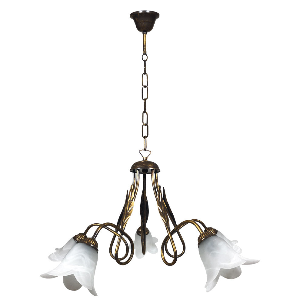 Image of Lampadario 5xE14 Montatura Marrone Oro Vetro Spugnato Bianco E-Energy Amelia