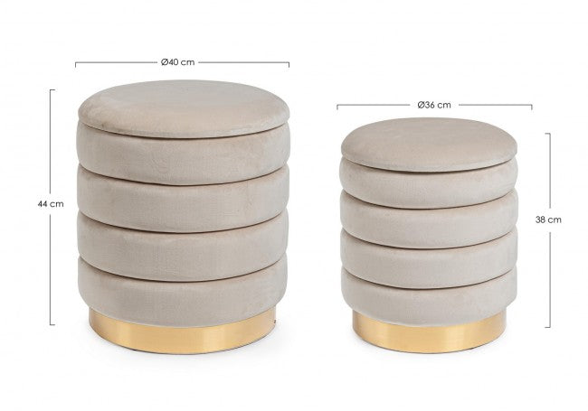 Set 2 Pouf Contenitore Darina Beige in Legno...