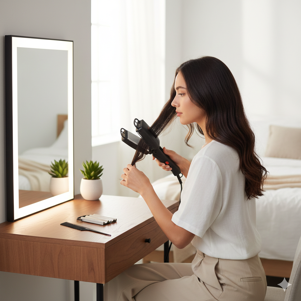 Piastra per Capelli Liscia con 3 Acconciatori e Pettine ECM PS 04 Nera...