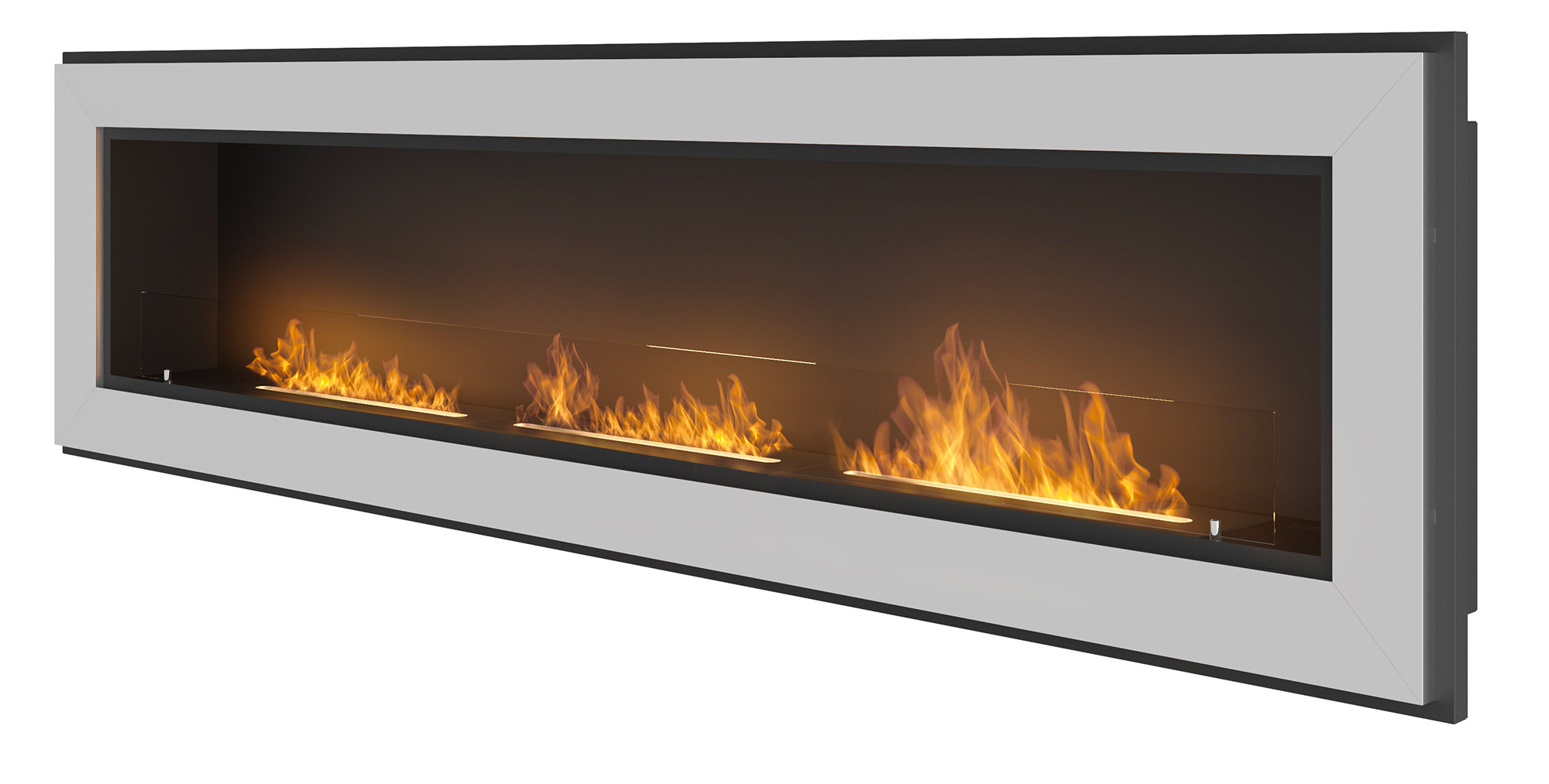 Camino a Bioetanolo da Parete/Incasso 180x49 cm Frame 1800 Inox con Vetro