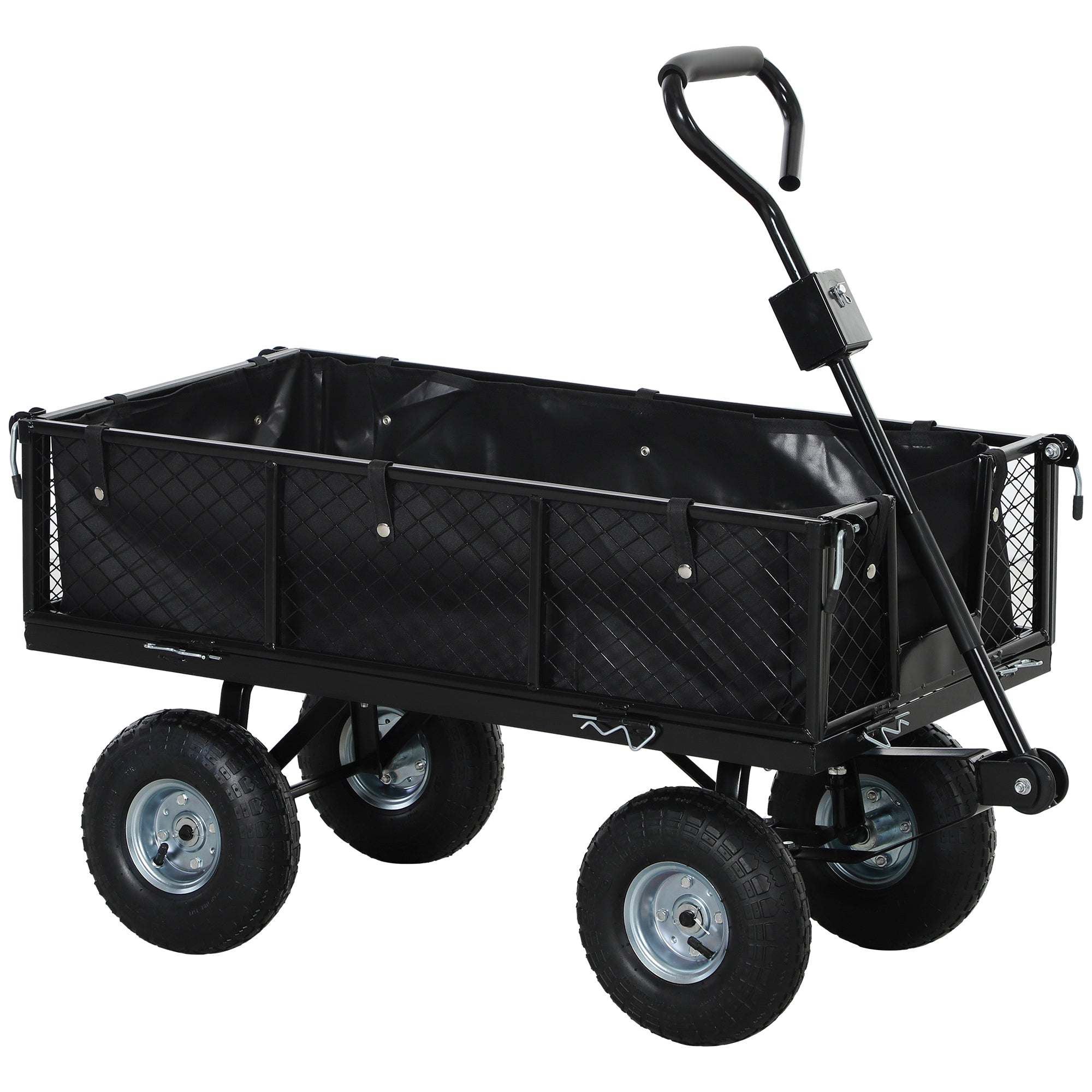 Carrello da Giardino 105x51x54 cm da 114L con Sacca Portaoggetti e Pareti Rimovibili in Acciaio Nero