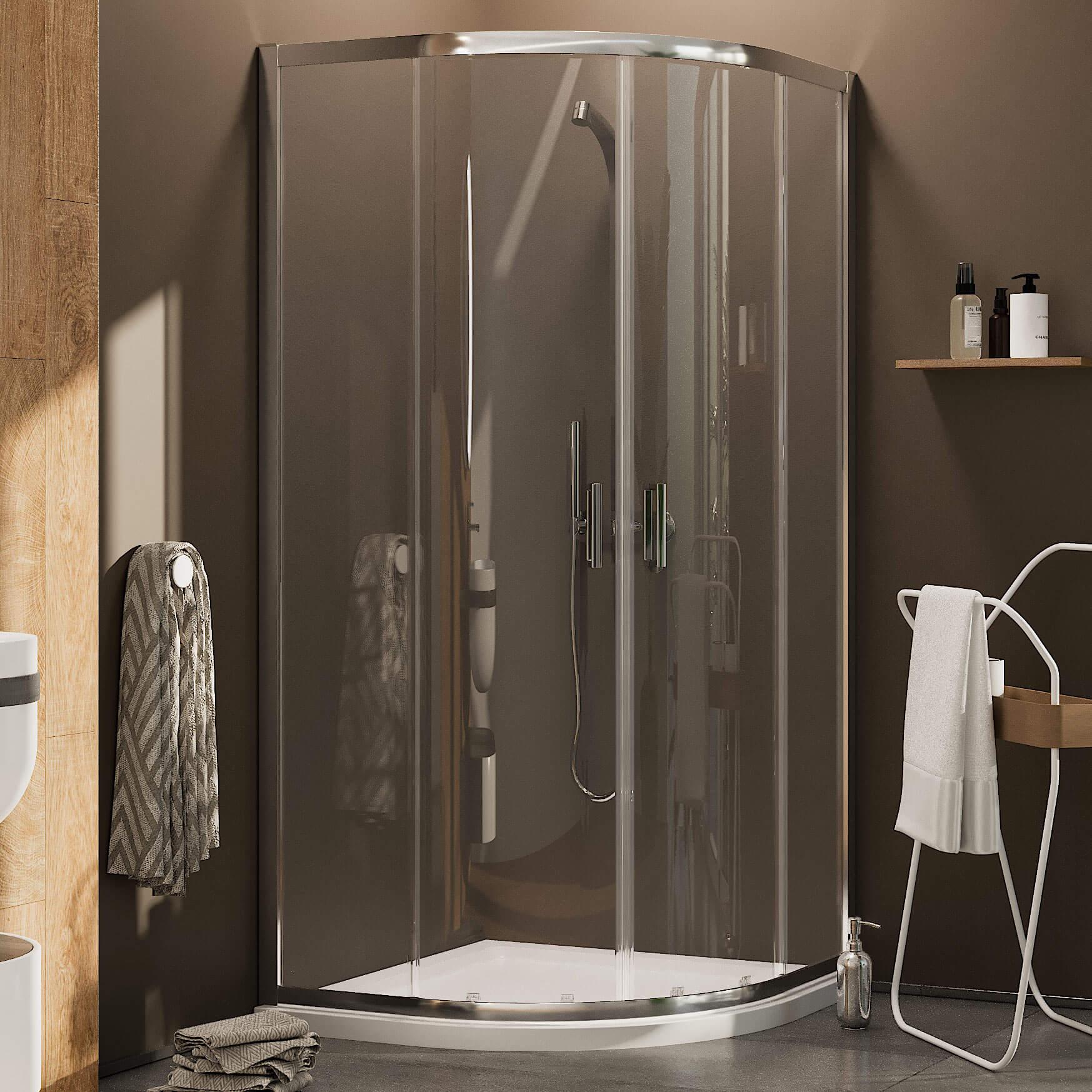 Box Doccia Semicircolare 80x80 cm 2 Ante Scorrevoli in Cristallo Trasparente 6mm H185 Fosterberg Dragor...