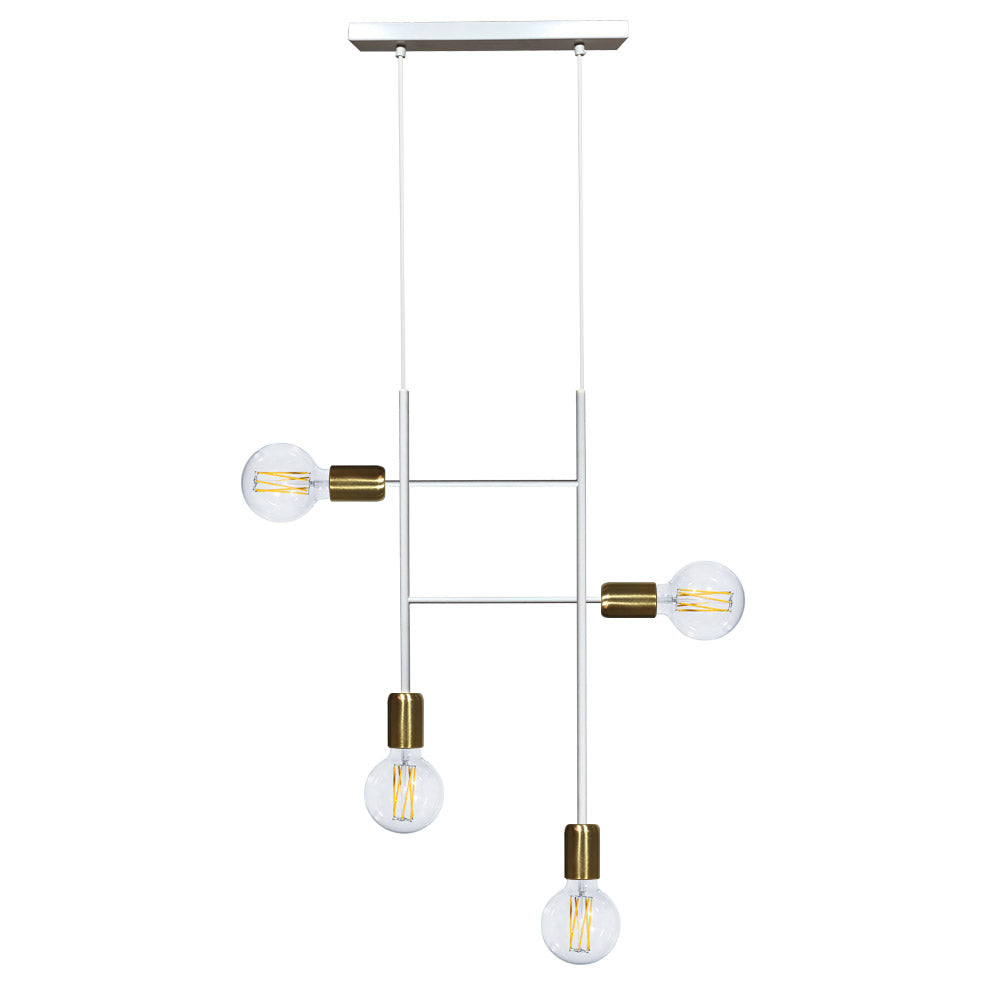 Image of Sospensione 4xE27 Montatura Verniciata Bianco Oro Satinato E-Energy Elvira
