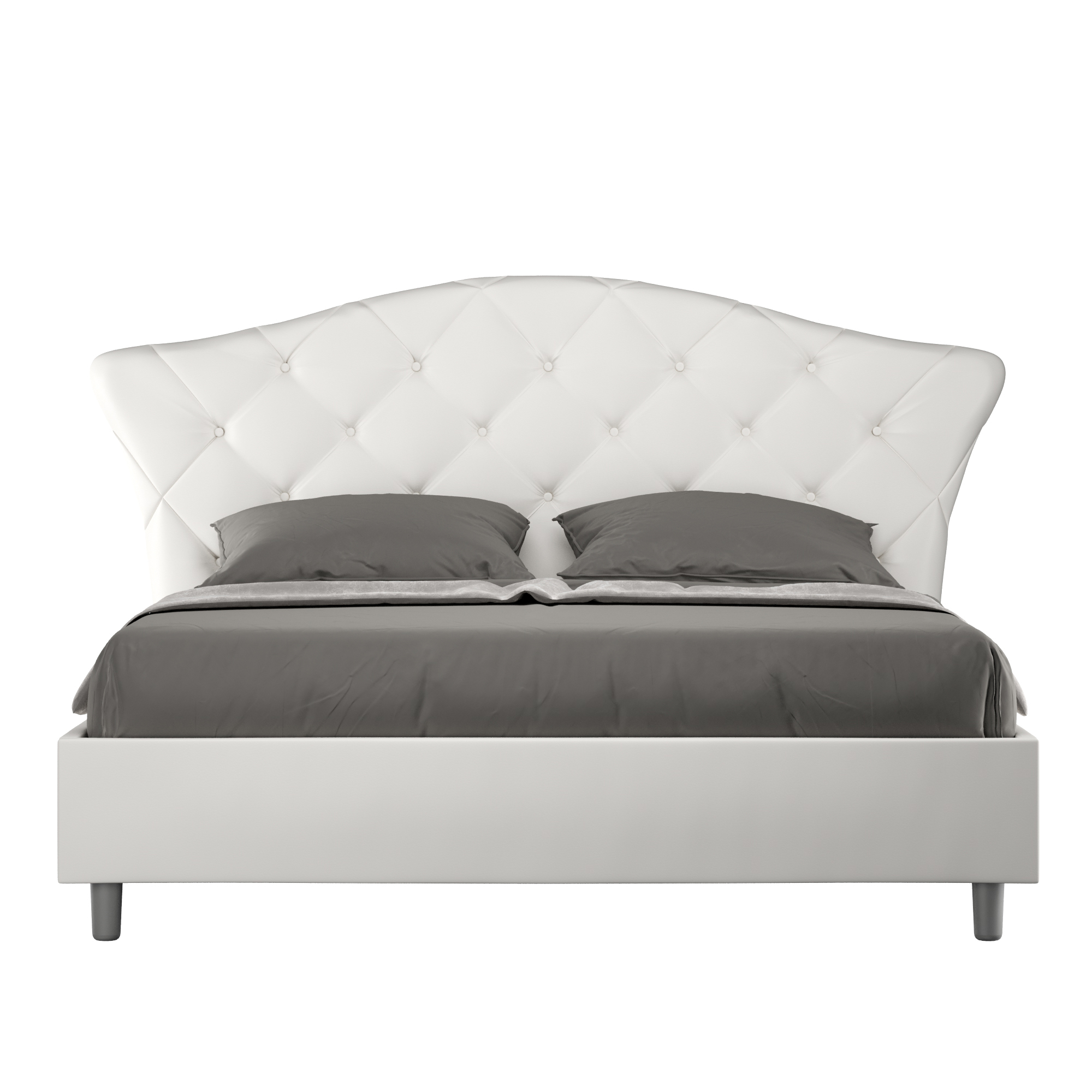Letto Matrimoniale 160x210 cm con Rete e Contenitore con Testata e Alzata Comoda Imbottito in Similpelle Langre Bianco