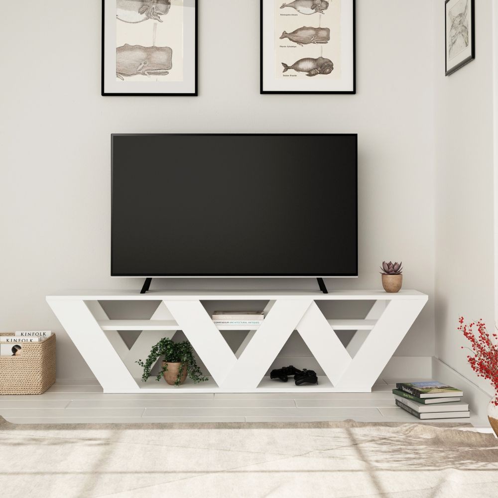 Mobile TV Moderno 1 Ripiano 158x30x40 cm in MDF Ralla Bianco