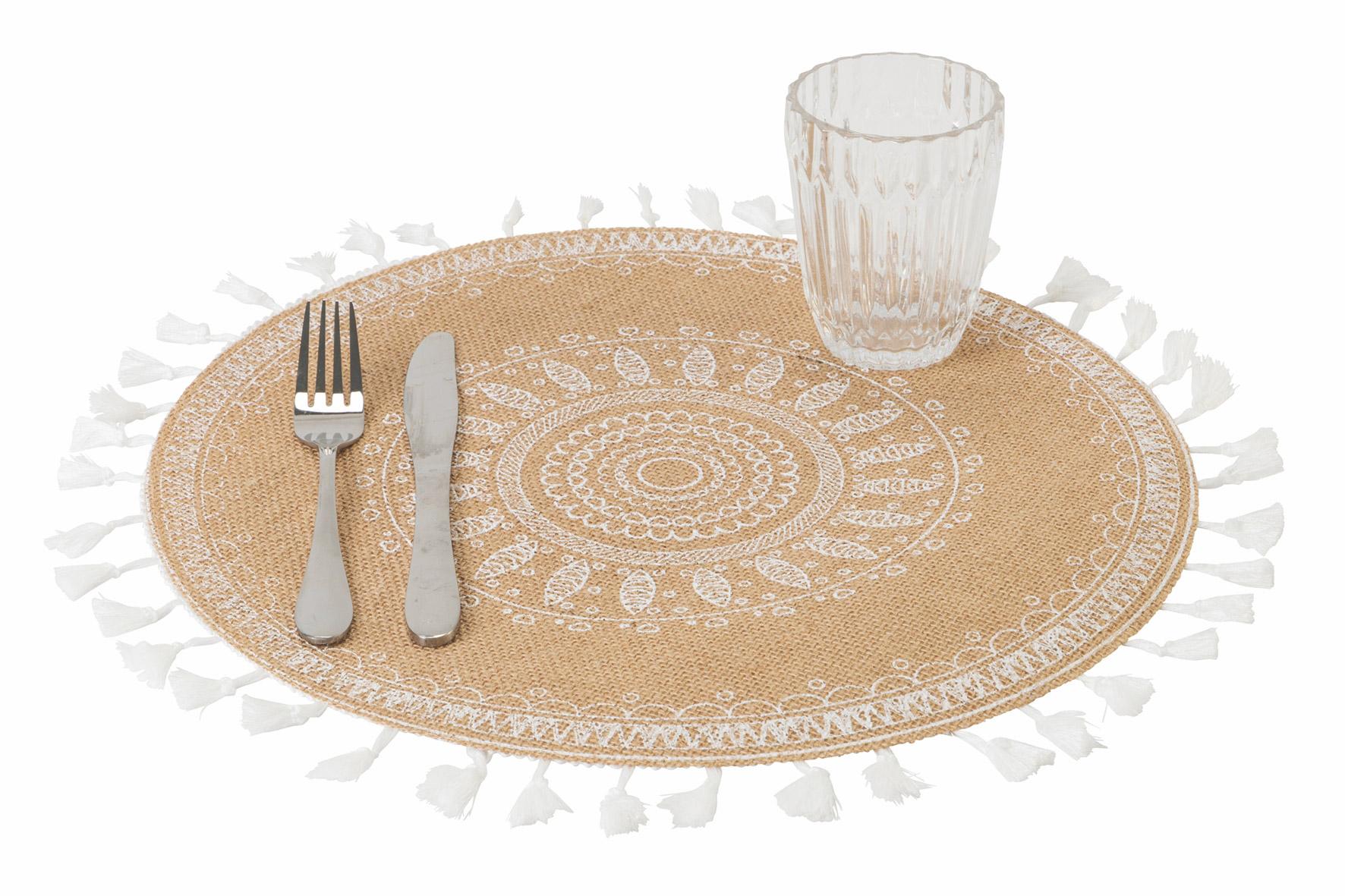 Set 6 Tovagliette Tonda in Juta Ø38 cm VdE Tivoli 1996 White