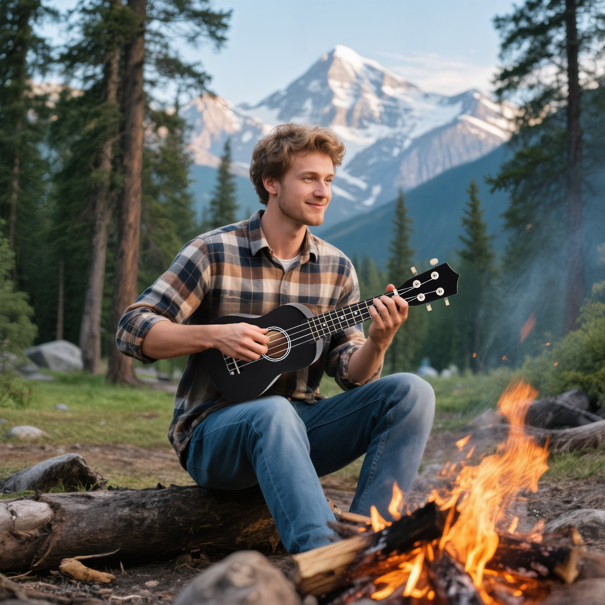 Ukulele per Principianti da 21 Pollici Plettro e Corda di Ricambio in Legno con Corde in Nylon Nero...