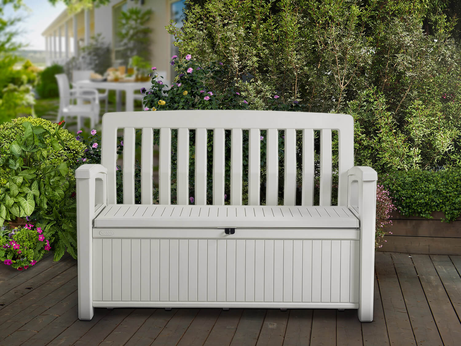 Panchina Contenitore da Giardino 132x89x61,2 cm in Resina Keter Patio Bench Bianca...